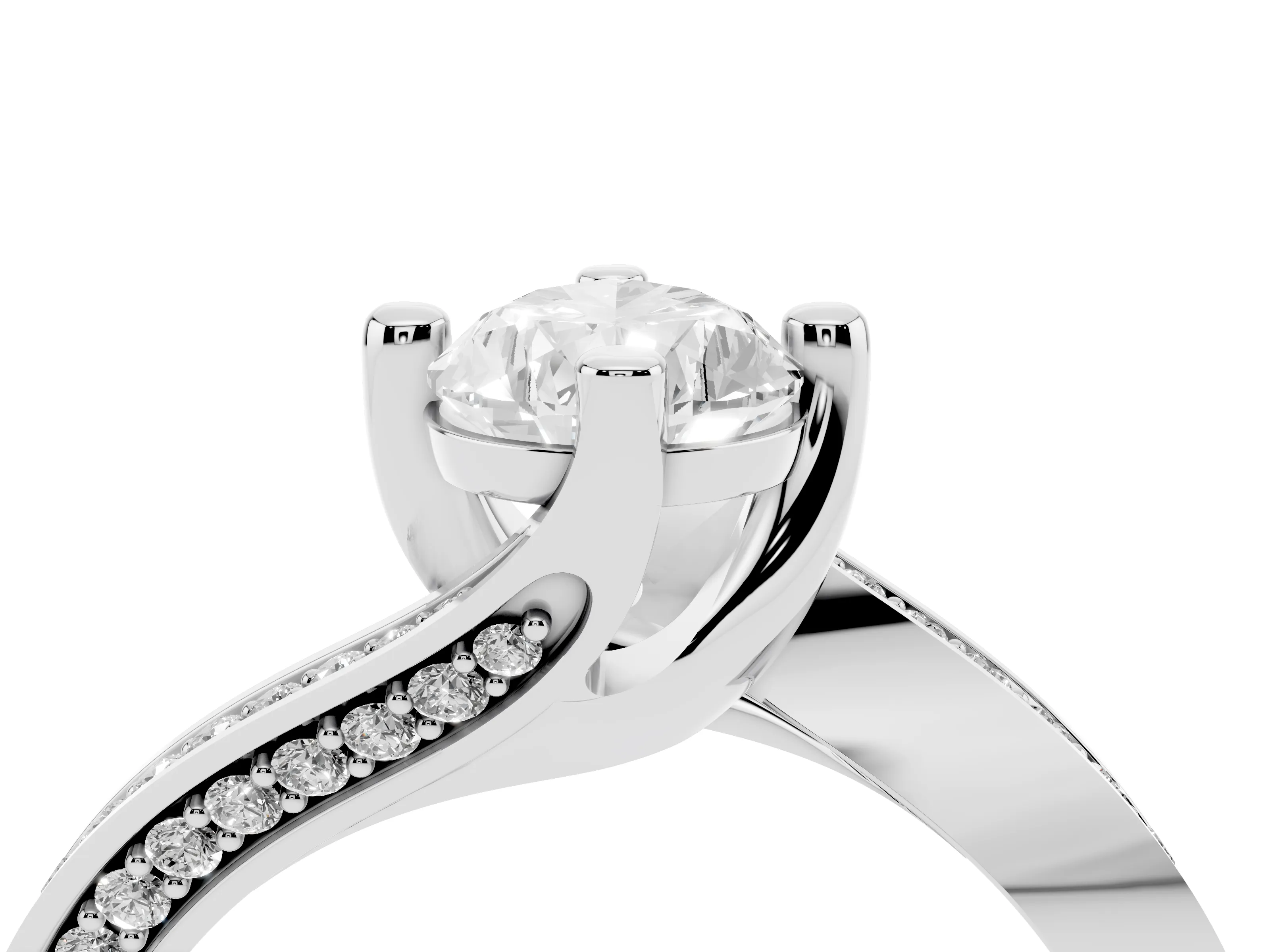 Pear Cut Diamond Solitaire Ring Set in Silver with Intertwined Pavé Twist Band