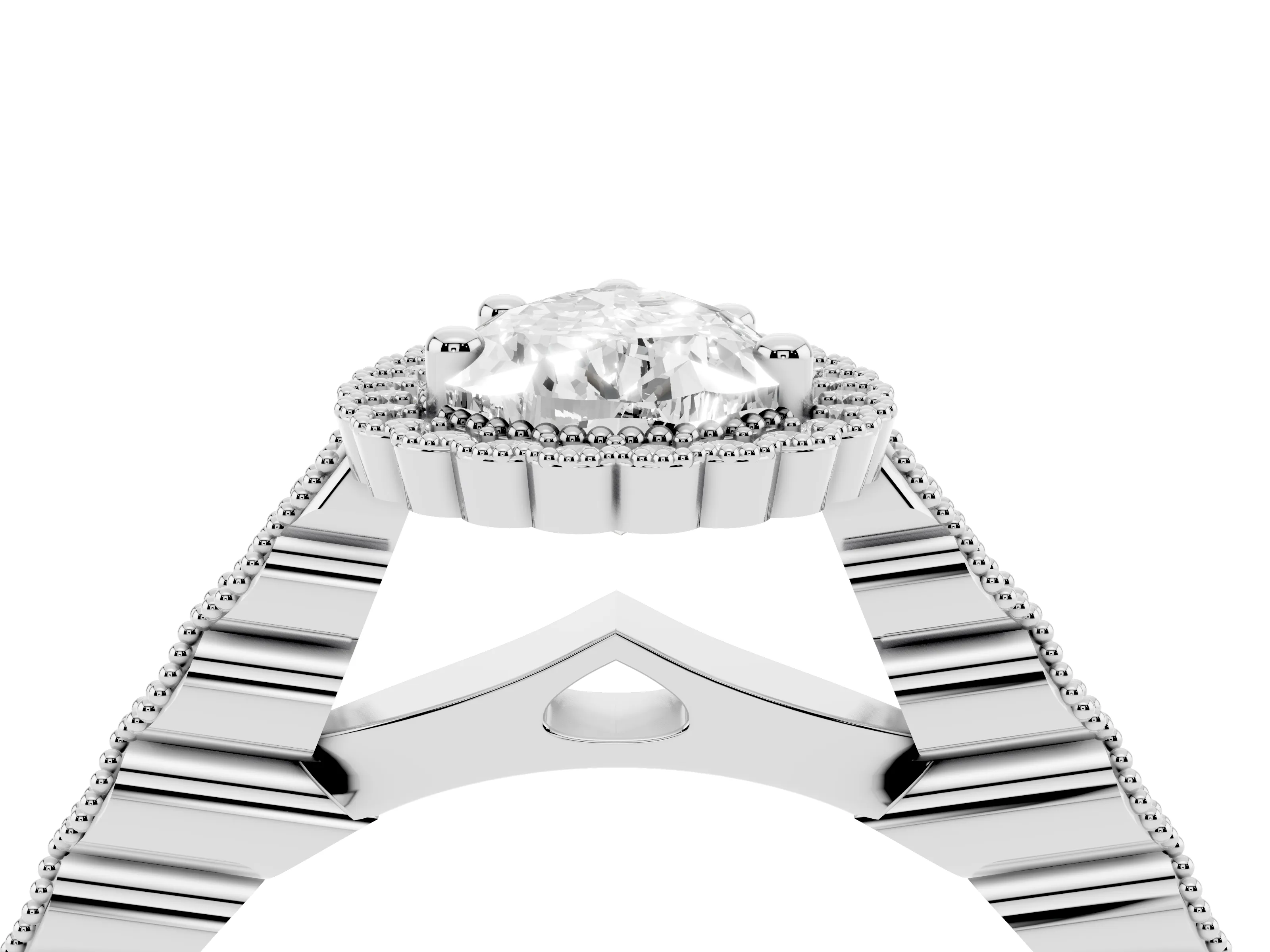 Pear Cut Diamond Halo Ring Set in Platinum with Pavé Milgrain Band