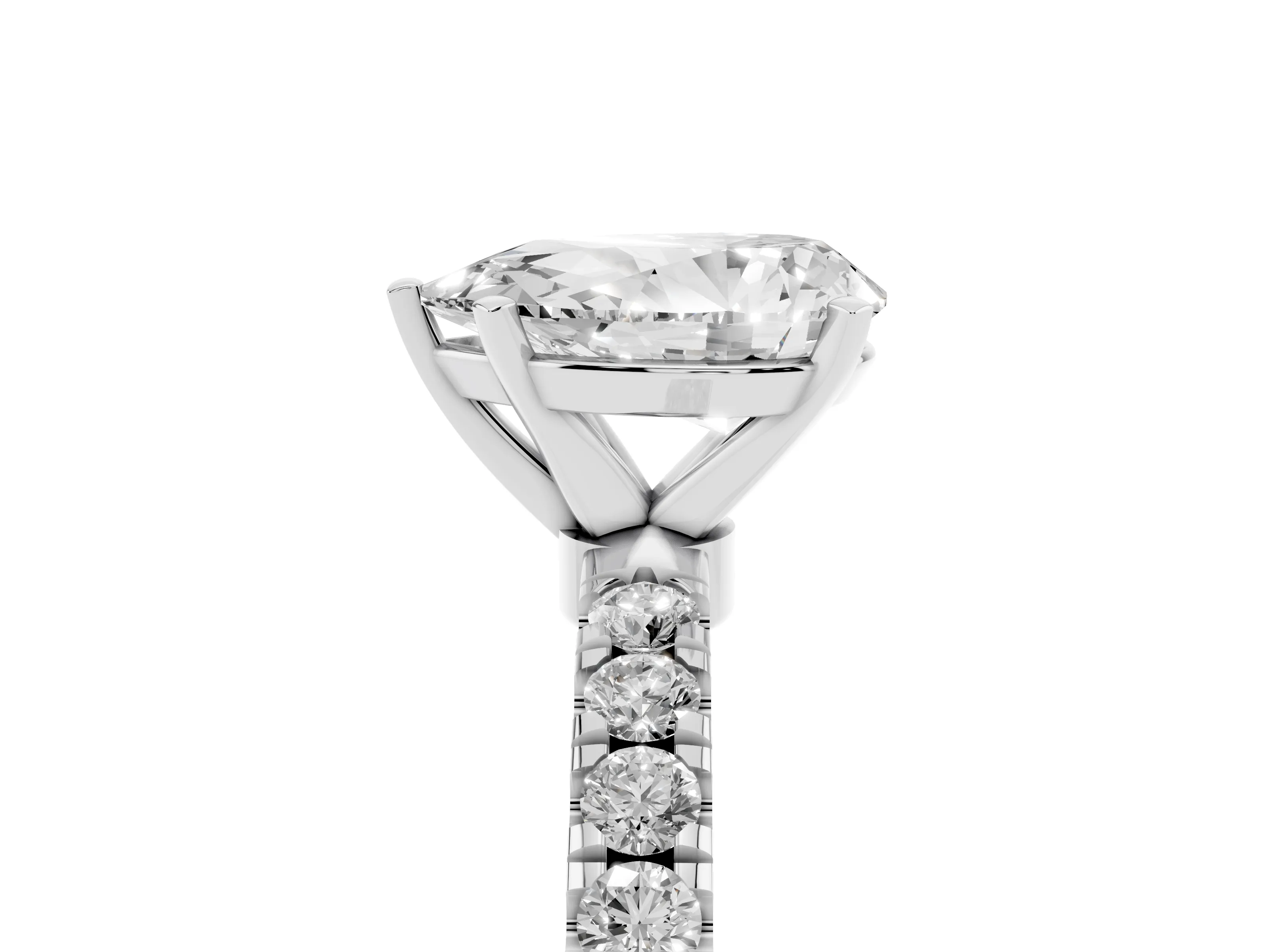 Pear Cut Diamond Solitaire Ring Set in White gold with Pavé Accents and Prong Setting