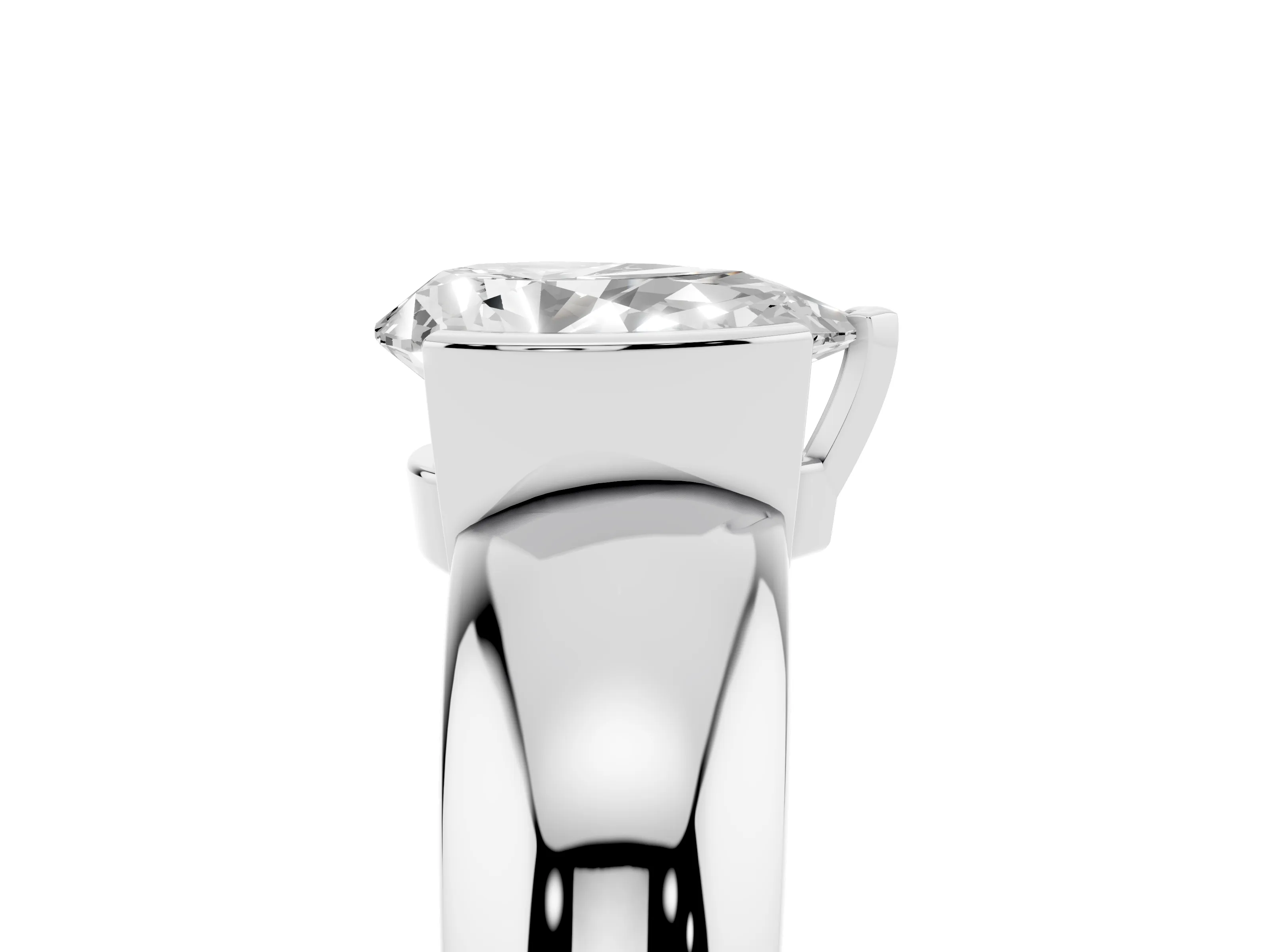 Pear Cut Diamond Solitaire Tension Set Ring Set in White gold with Wide Band