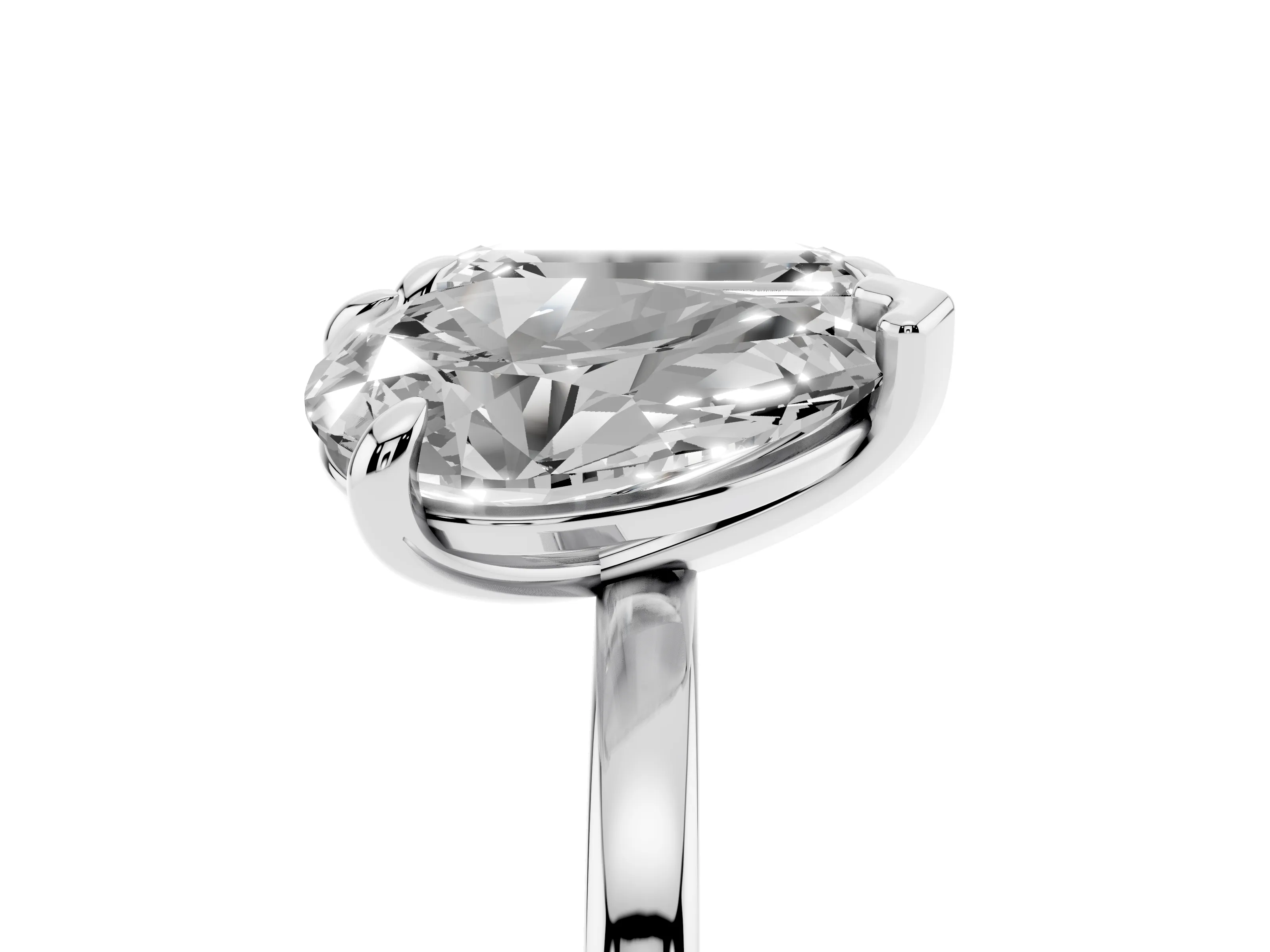 Pear and Emerald Toi Moi Ring Set in White gold with Prong Setting and Plain Band