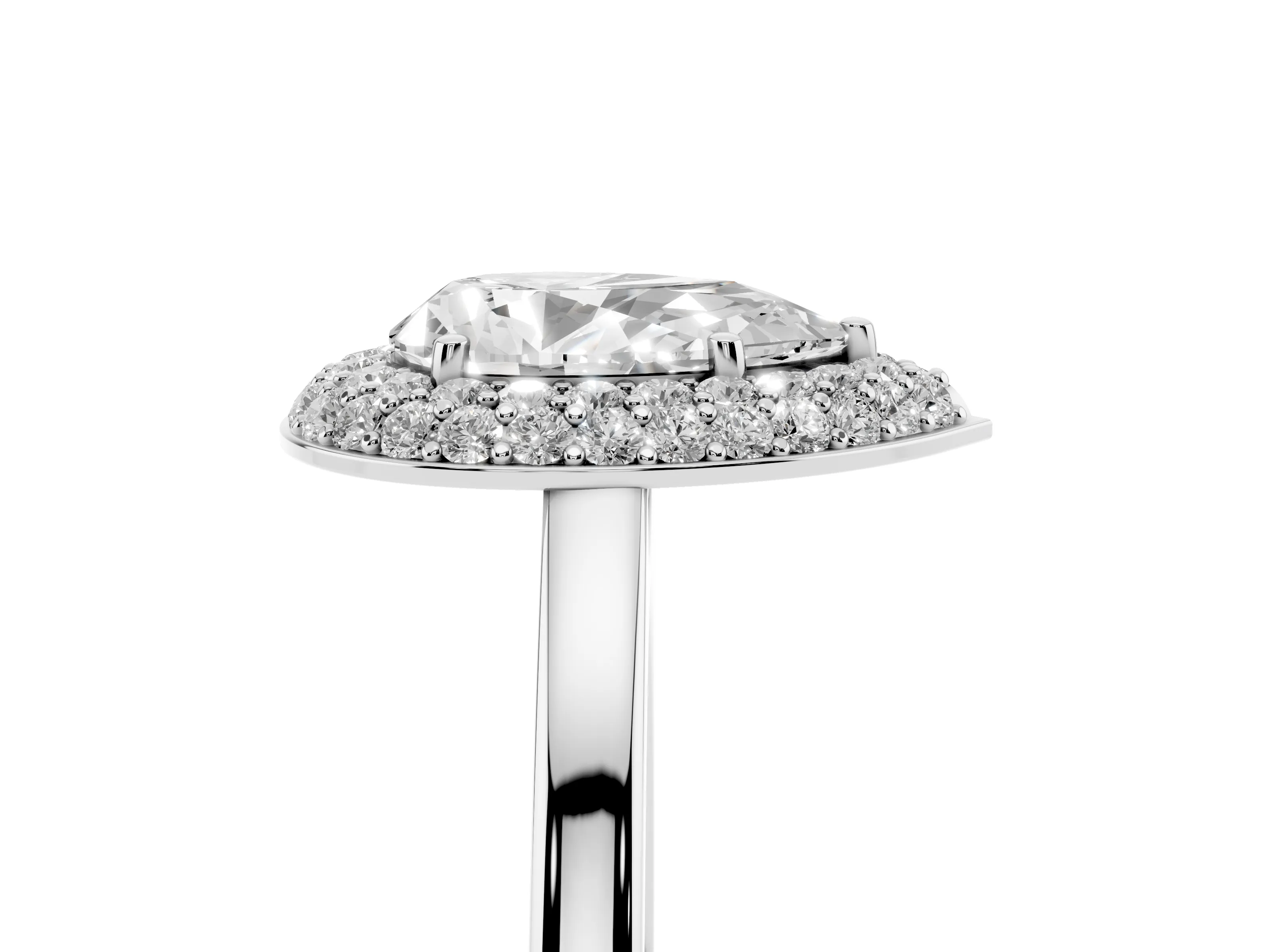 Pear Cut Diamond Halo Engagement Ring Set in Platinum with Solitaire Band and Prong Setting