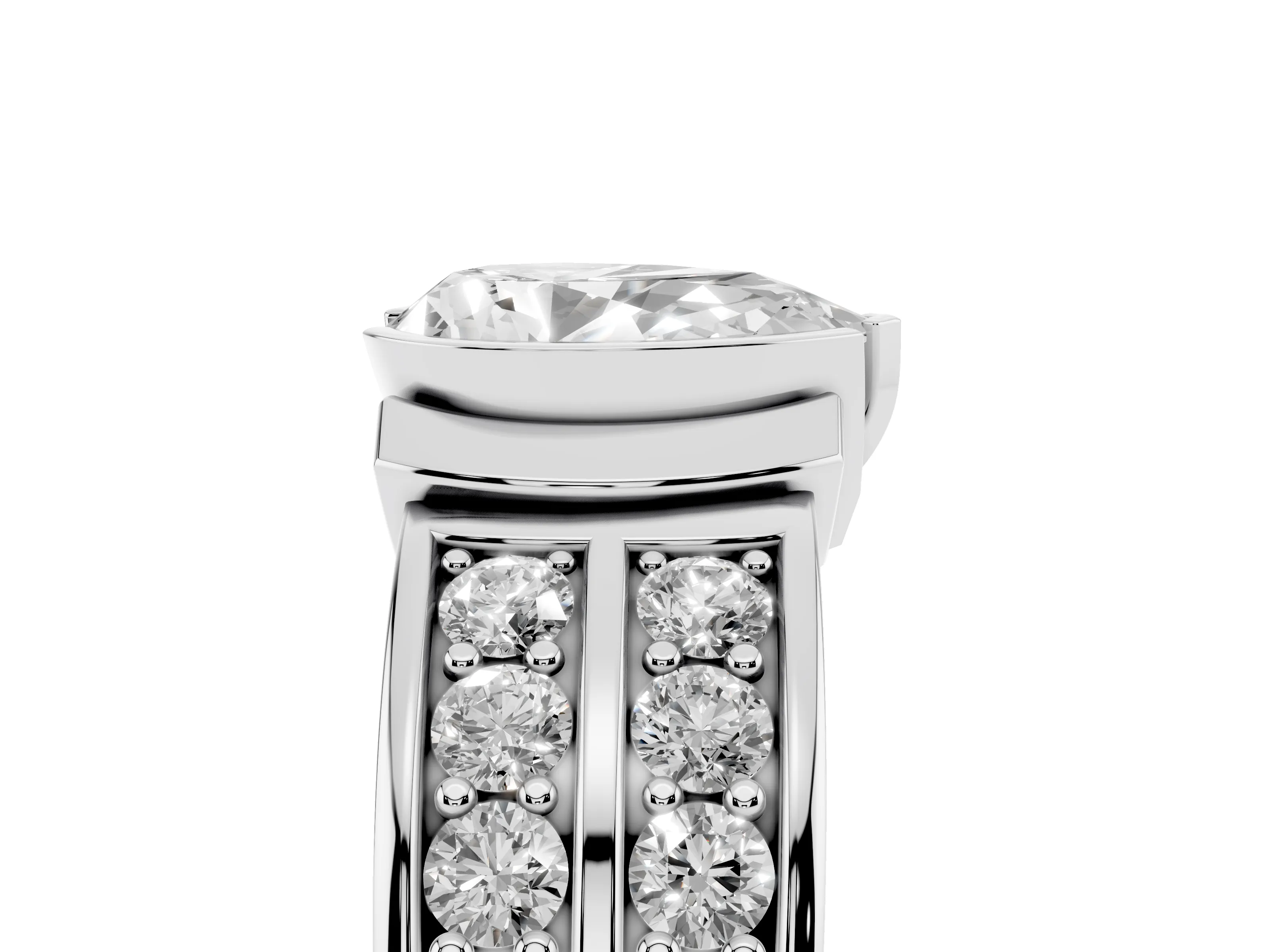 Pear Cut Diamond Wide Channel Set Band Ring Set in White gold with Bezel Setting