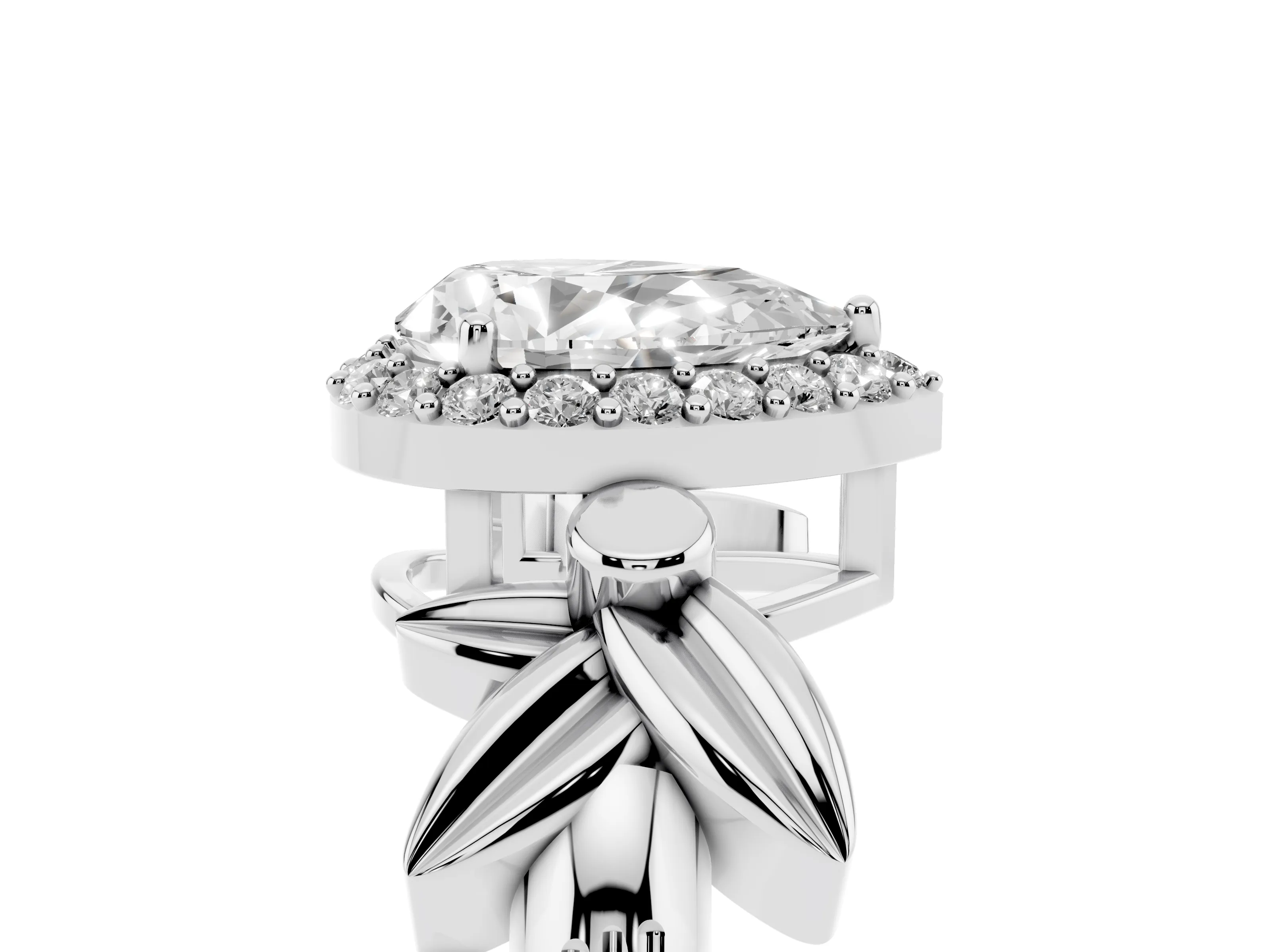 Pear Cut Diamond Halo Floral Band Ring Set in Silver with Prong Setting