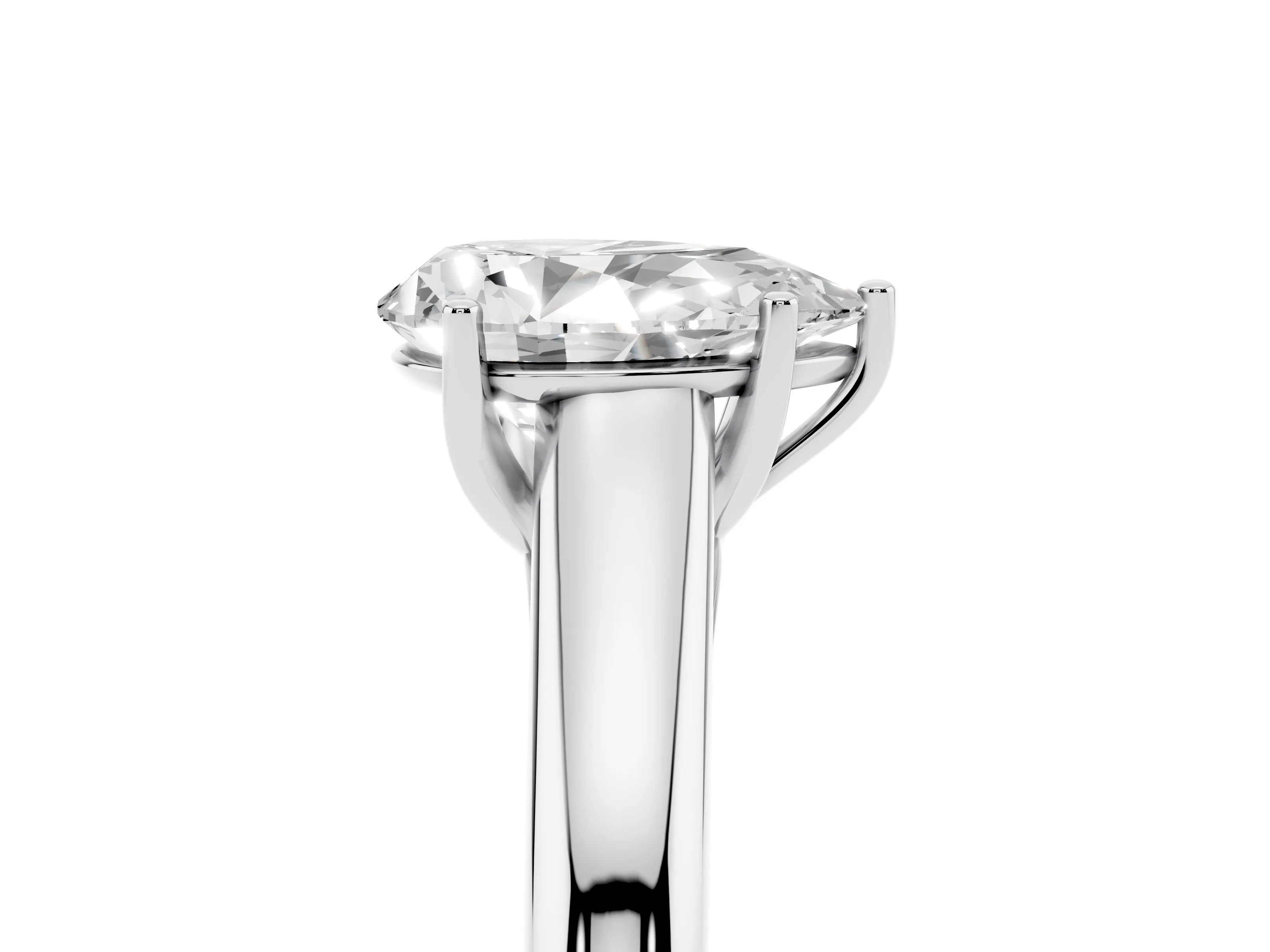 Pear Cut Diamond Solitaire Engagement Ring Set in Platinum with Subtly Tapered Band and Prong Setting