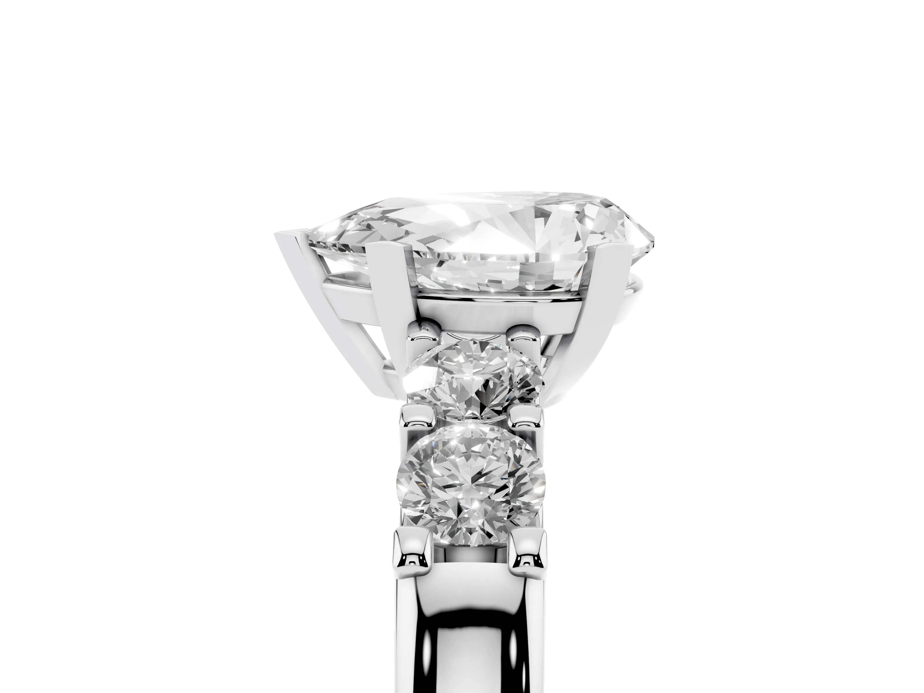 Pear Cut Diamond Five-Stone Prong Set Engagement Ring Set in Platinum with Channel Band