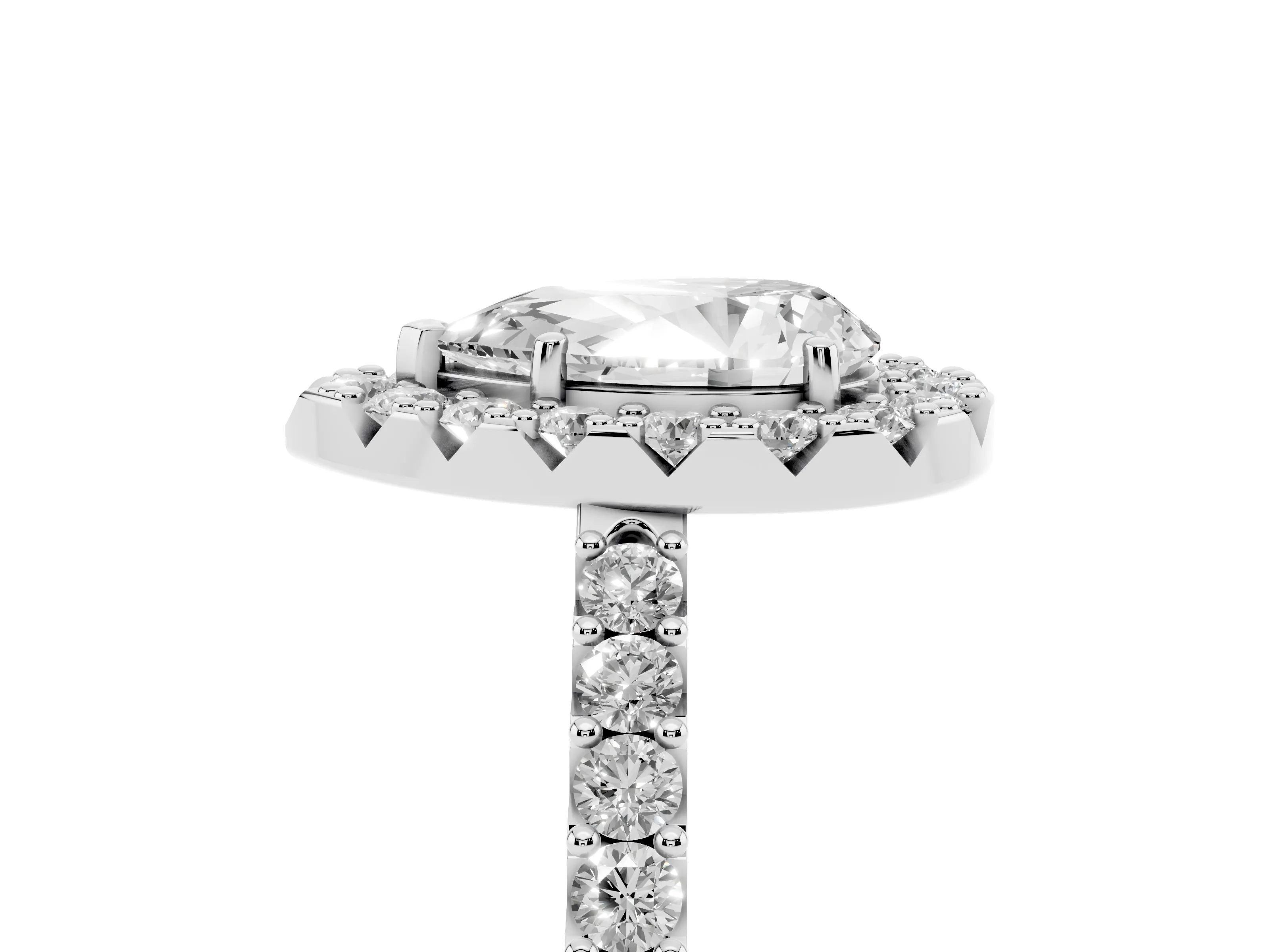 Pear Cut Diamond Halo Pavé Solitaire Ring Set in Silver with Prong-Set Center Stone