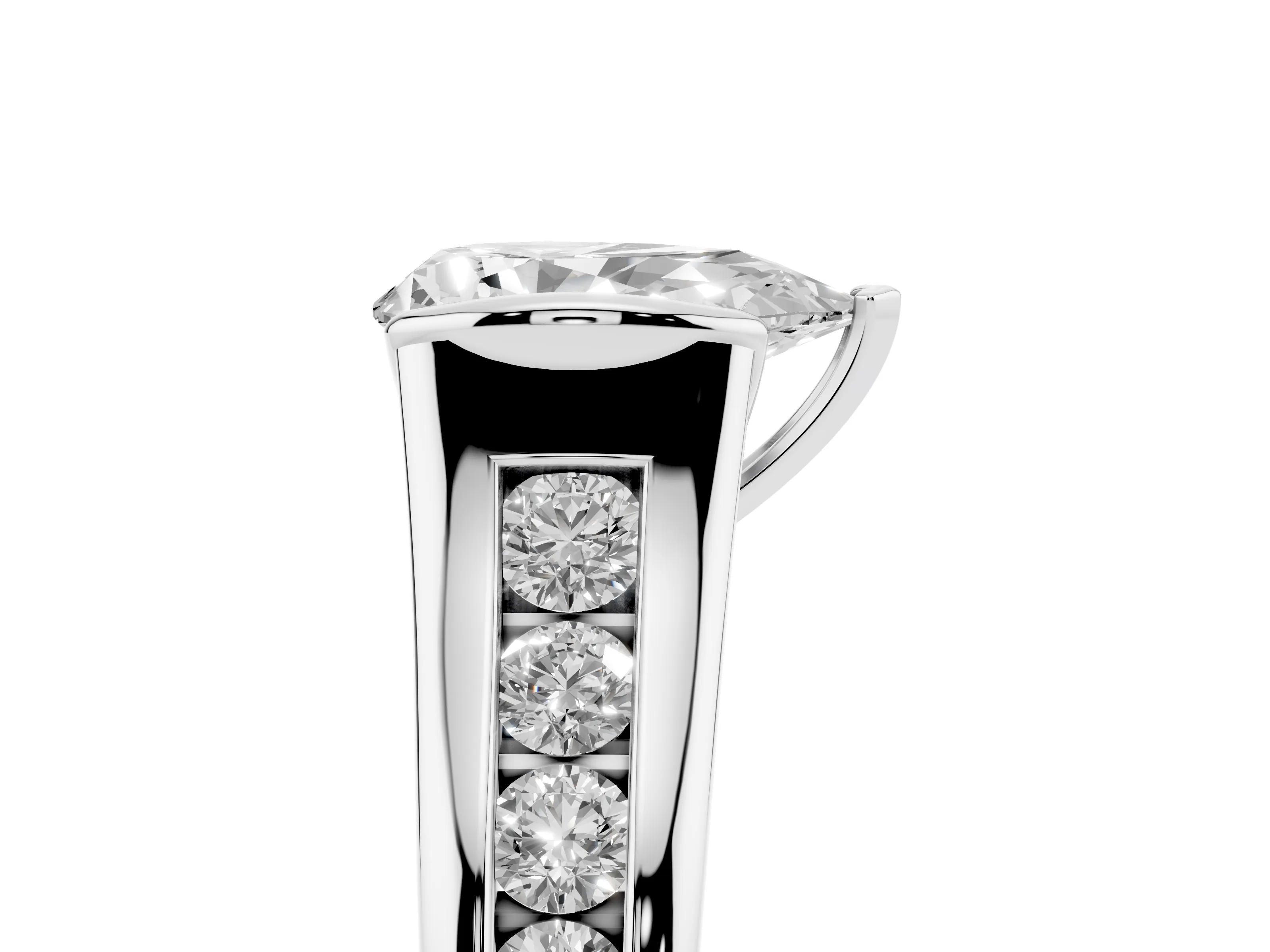 Pear Cut Diamond Bezel-Set Solitaire Ring Set in Silver with Channel-Set Band