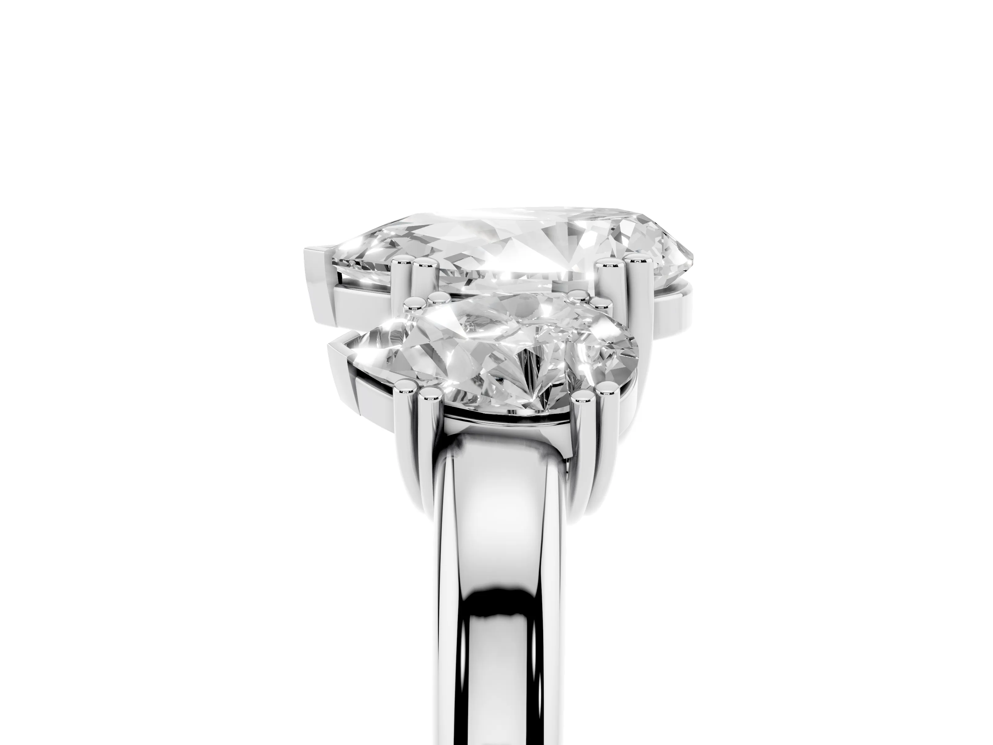Pear Cut Diamond Three-Stone Ring Set in Platinum with Polished Channel-Set Band