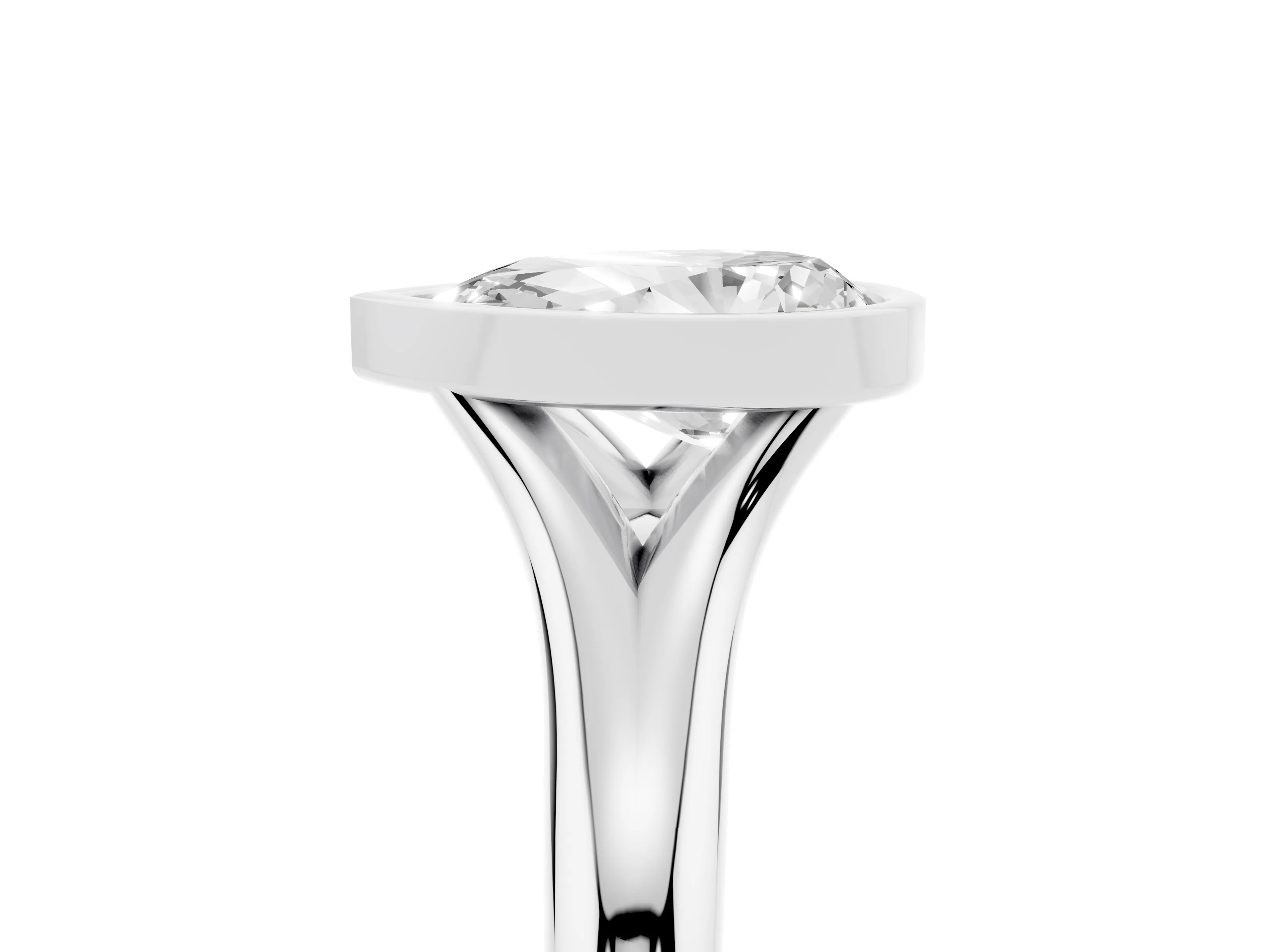 Bezel Set Pear Cut Diamond Solitaire Ring Set in Platinum with Smooth Band