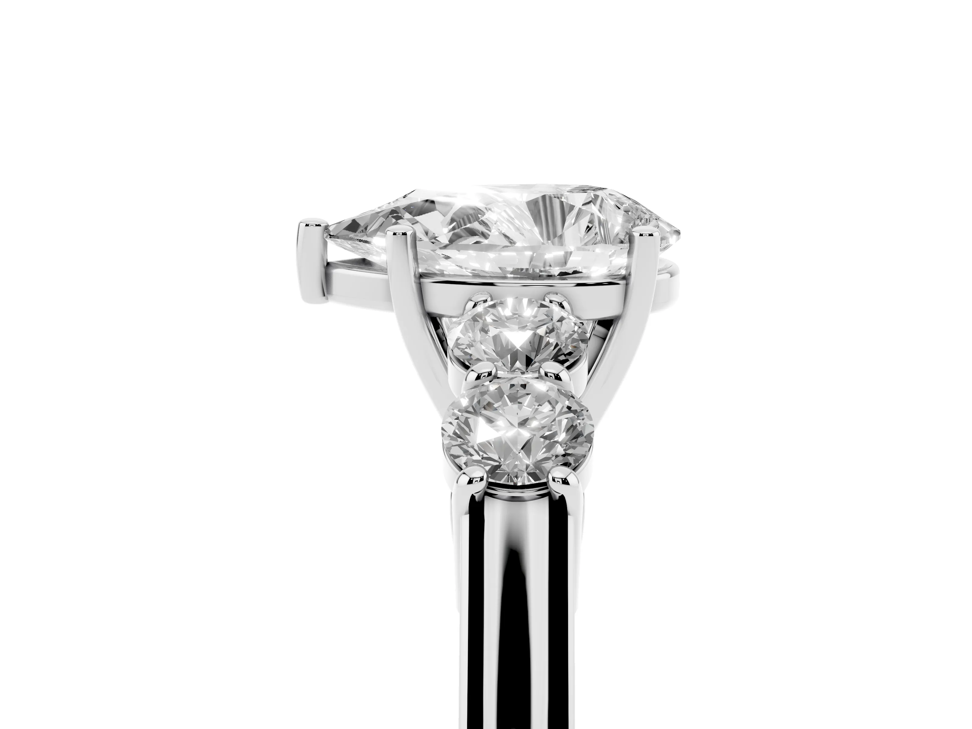 Pear Cut Diamond Five-Stone Prong Set Band Ring Set in White gold with Polished Band