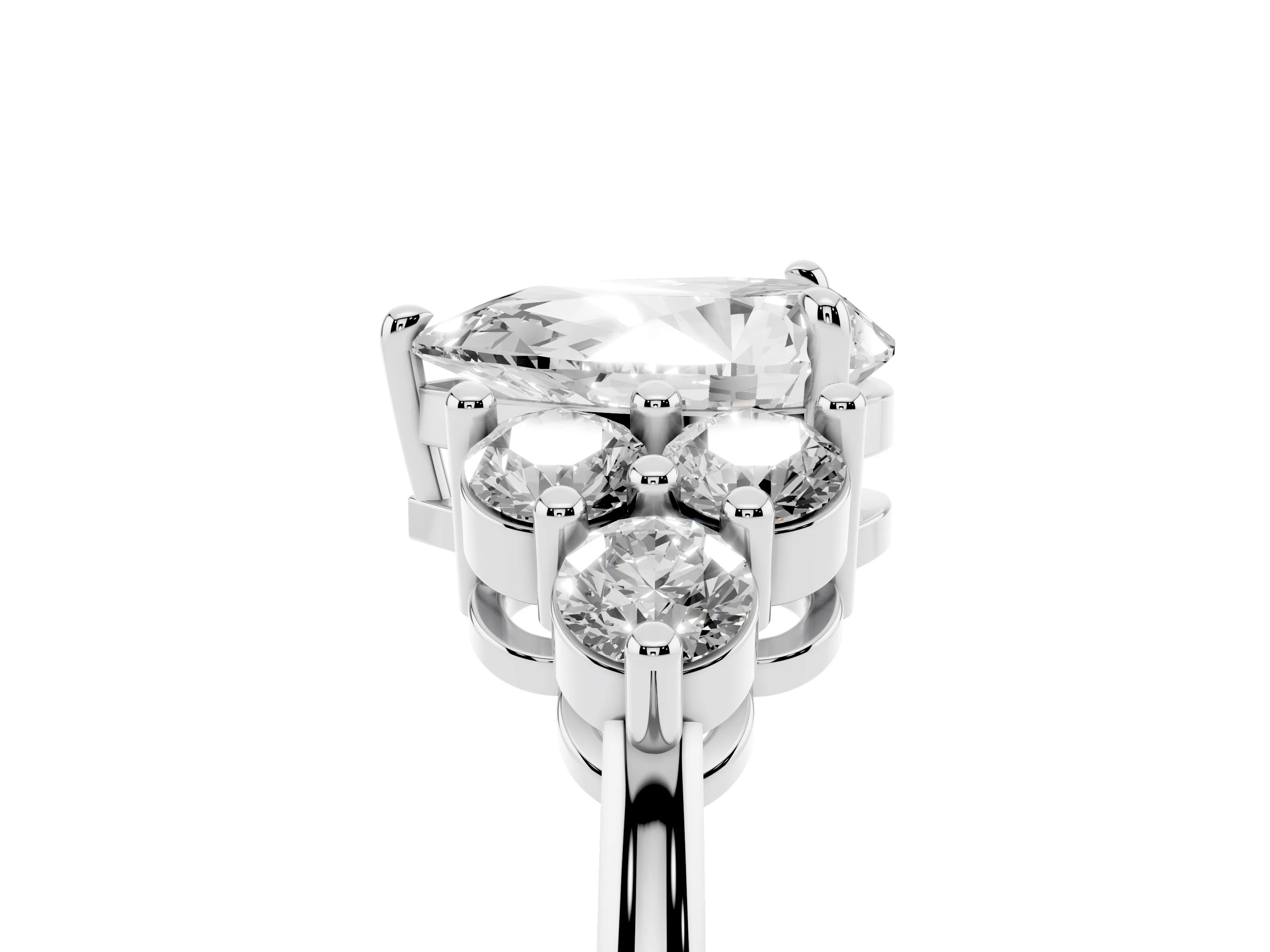 Pear Cut Diamond Solitaire Ring Set in Platinum with Cluster Accents on Each Side