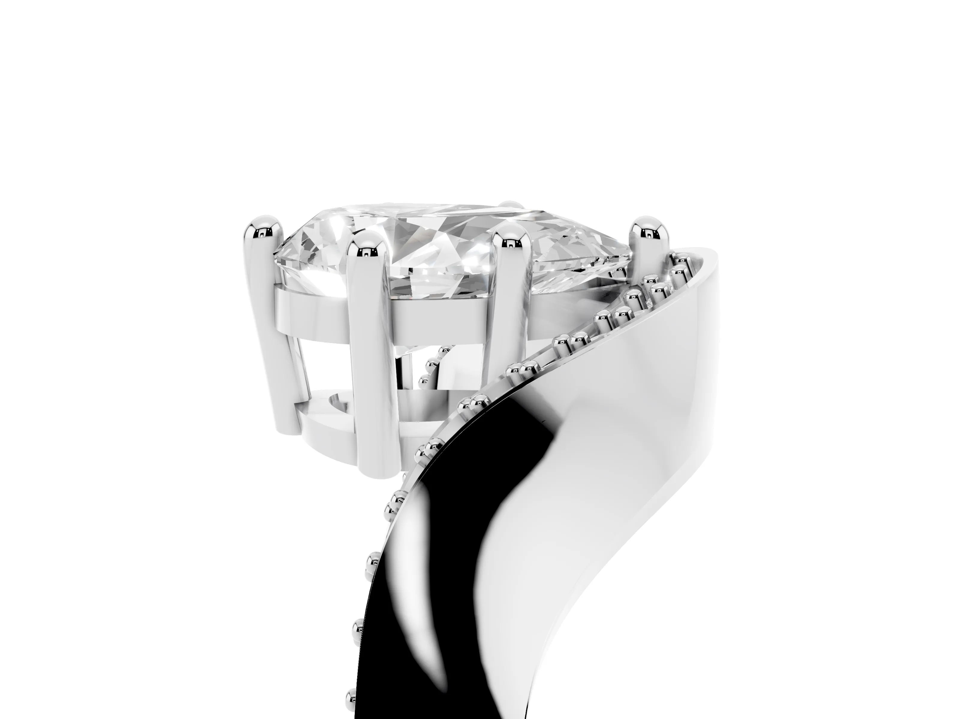 Pear Cut Diamond Solitaire Engagement Ring Set in White gold with Pavé Shoulders