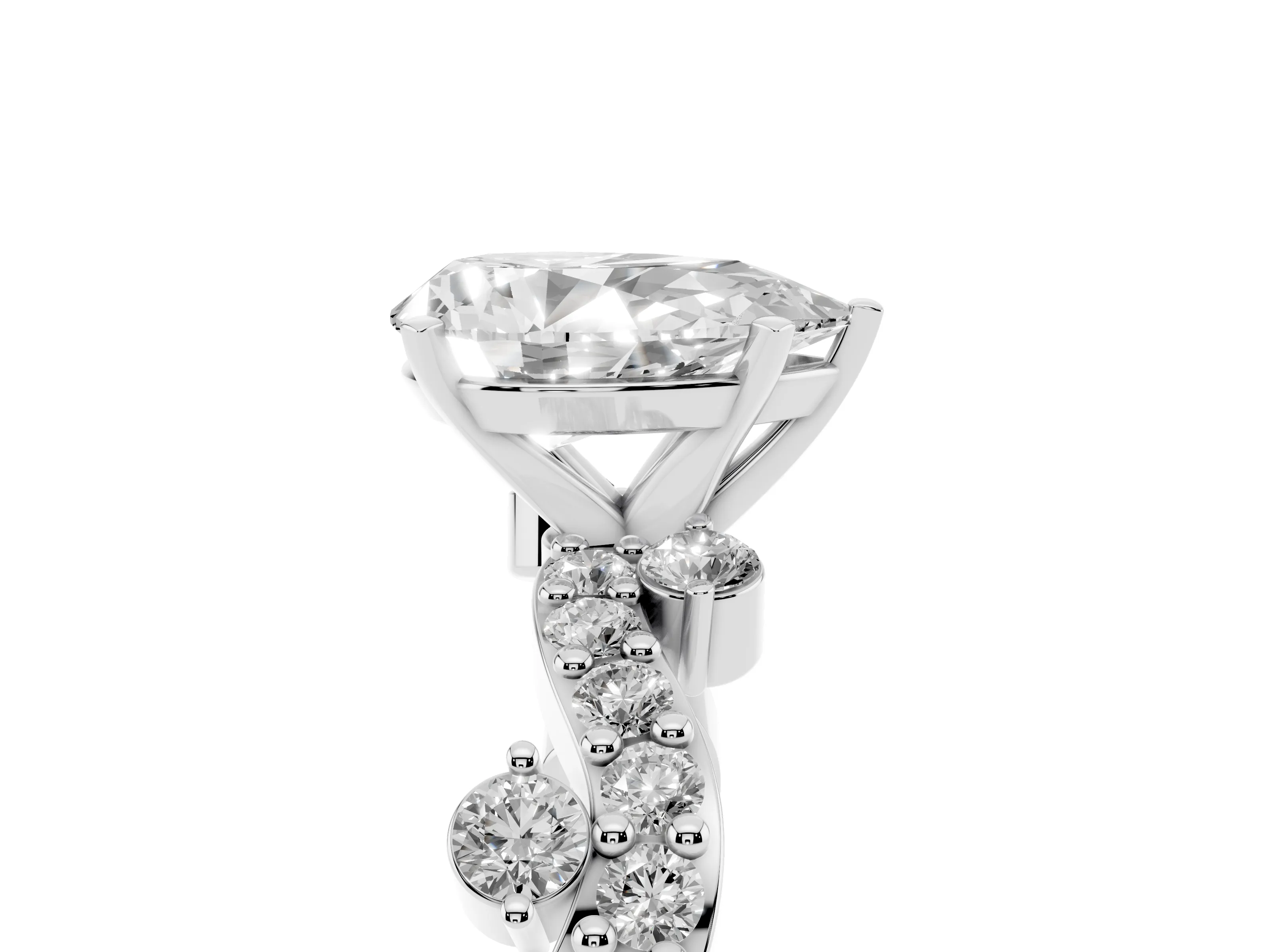 Pear Cut Diamond Solitaire Twisted Band Set in Silver with Pavé Setting