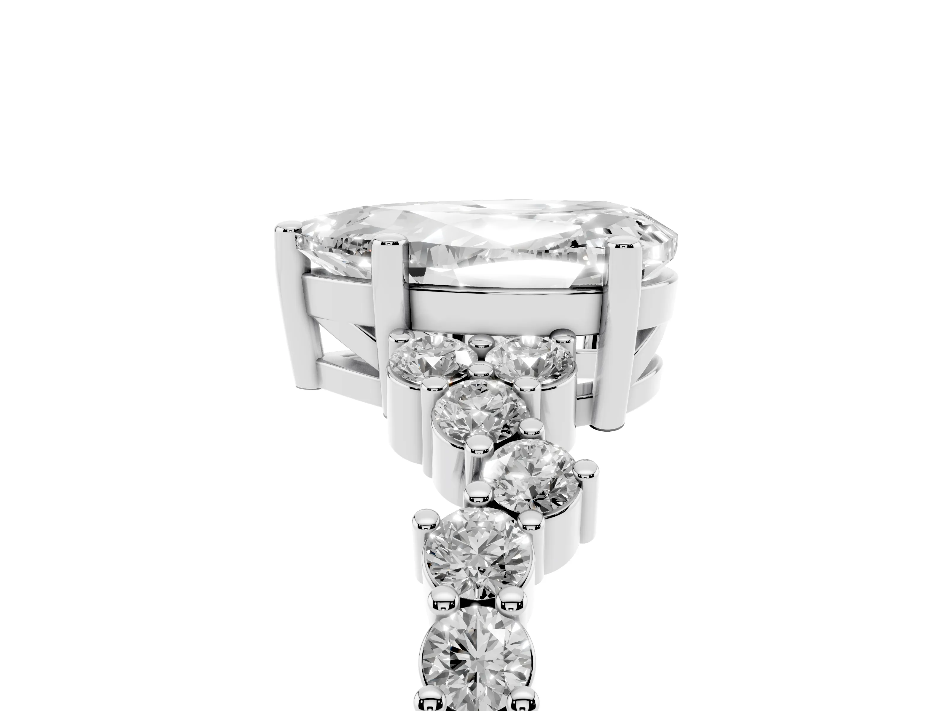 Pear Cut Diamond Ring Set in Platinum with Scattered Round Accents