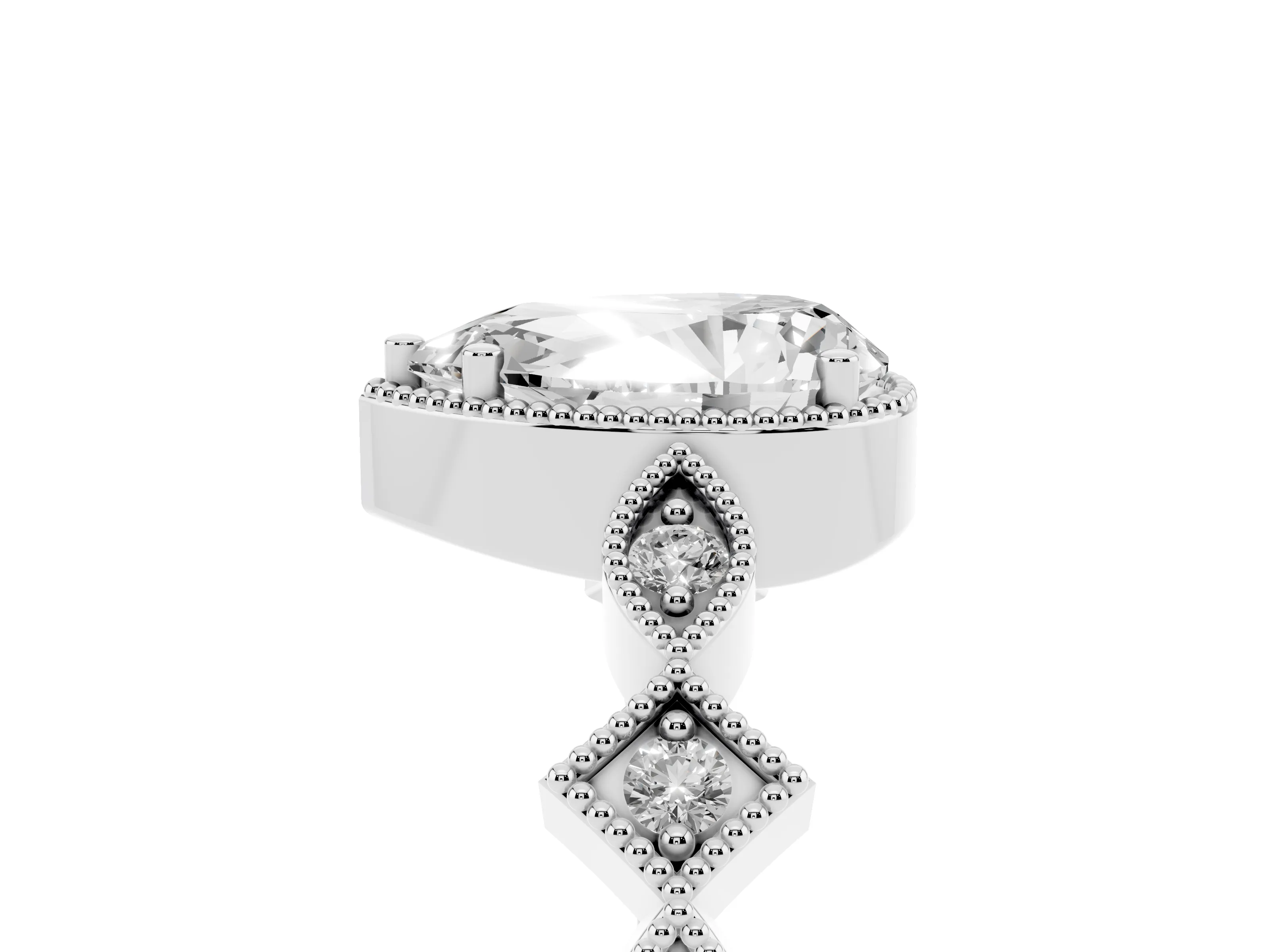Pear Cut Diamond Milgrain Marquise Twist Band Ring Set in White gold with Prong Setting