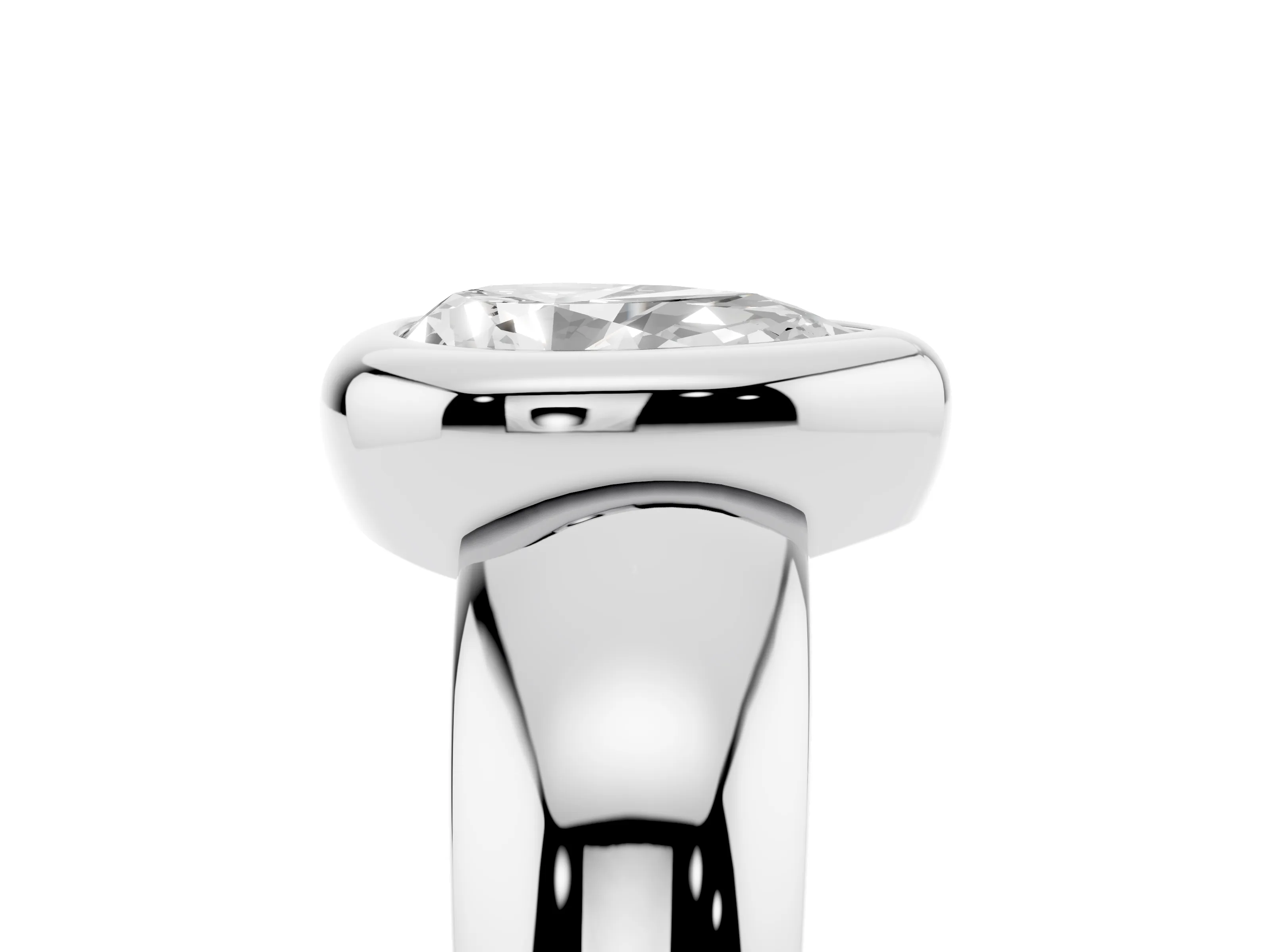 Bezel Set Pear Cut Diamond Solitaire Ring Set in Platinum with Wide Band