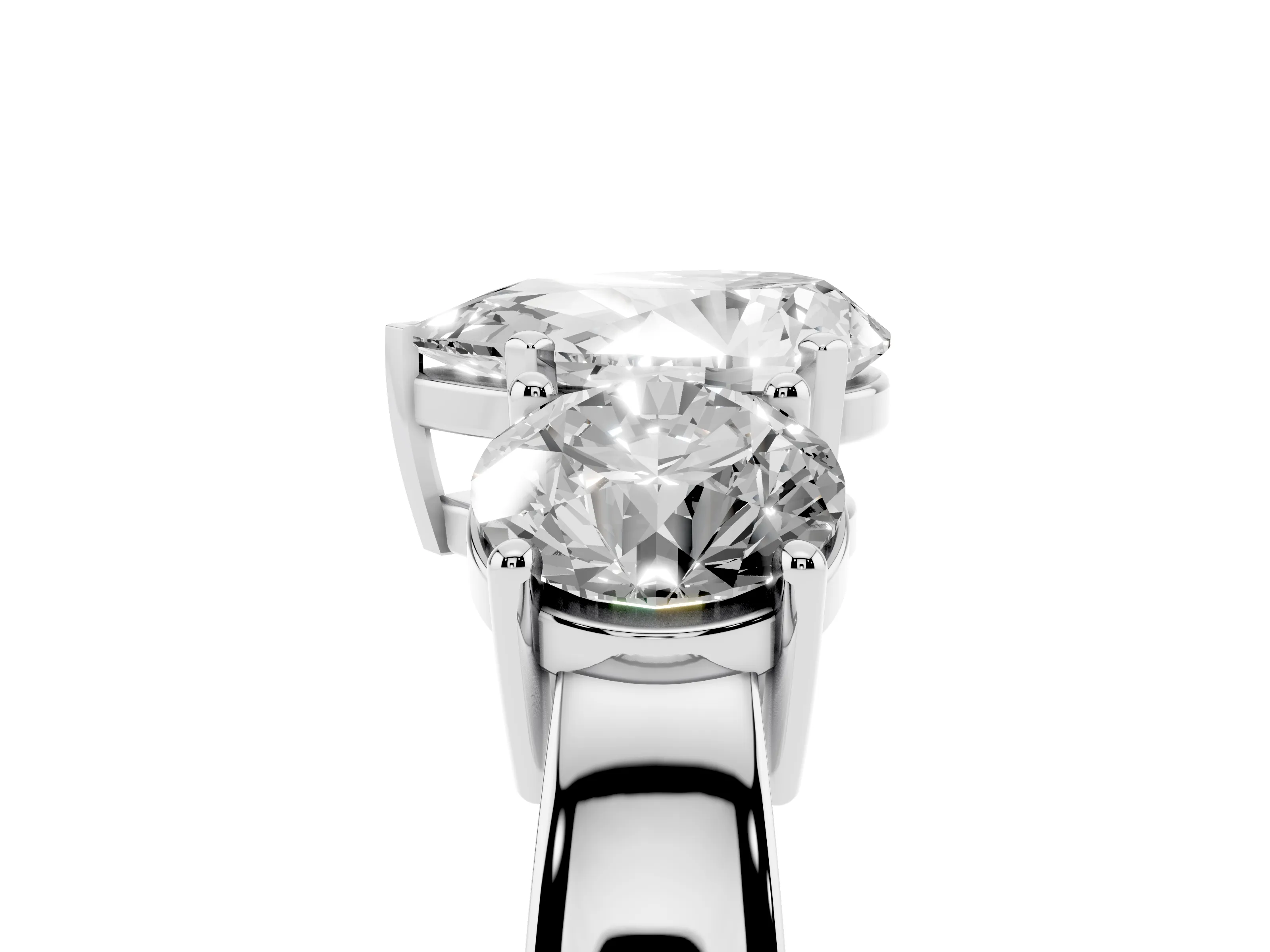 Pear Cut Diamond Three-Stone Ring Set in White gold with Round Side Stones and Classic Band