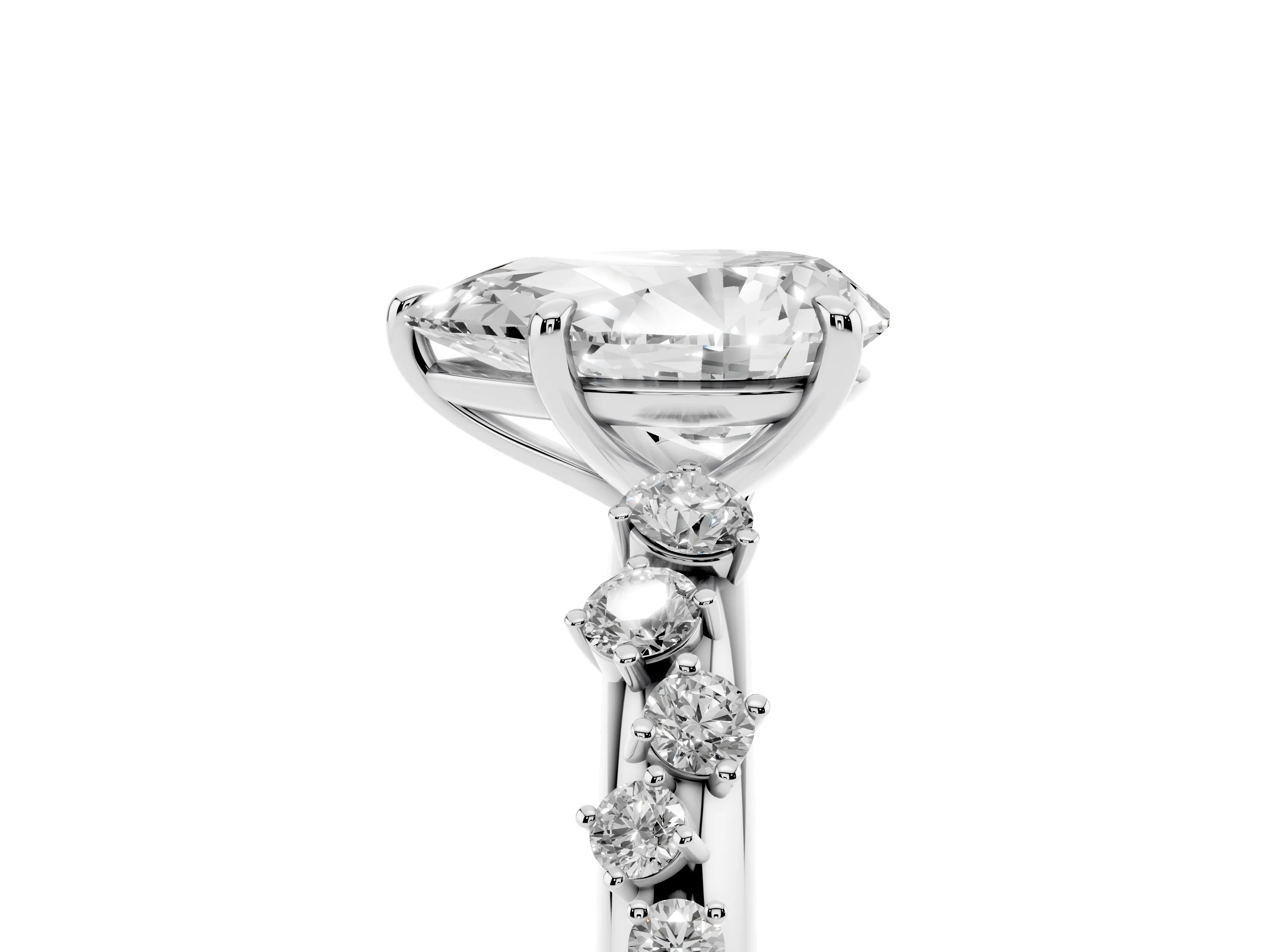 Pear Cut Diamond Cluster Solitaire Ring Set in Platinum with Prong Setting