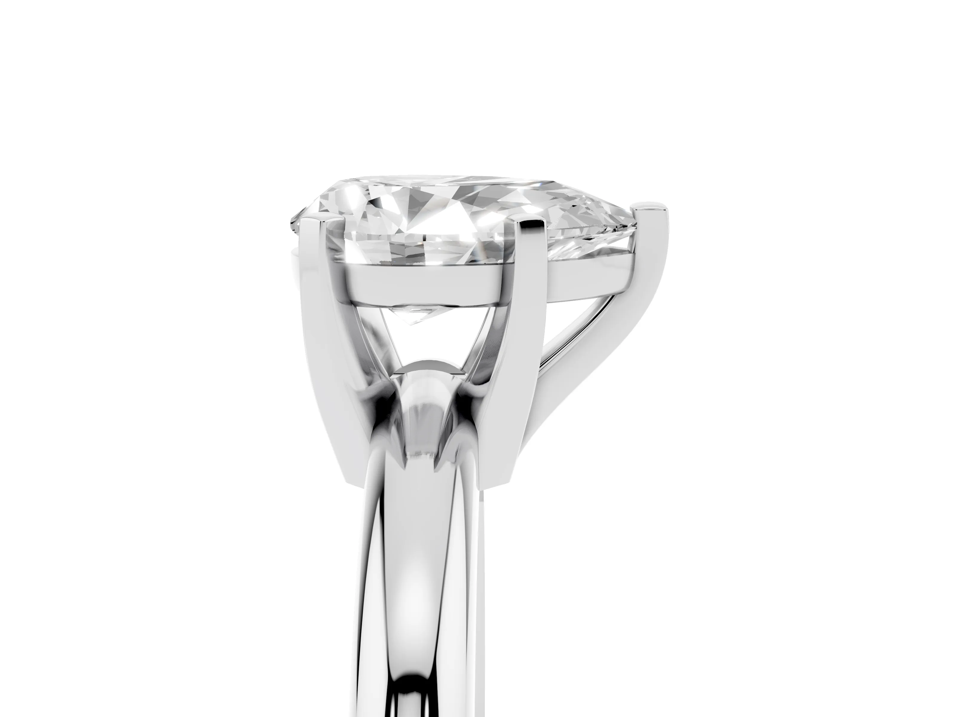 Pear Cut Diamond Solitaire Engagement Ring Set in White gold with Round Band and Prong Setting