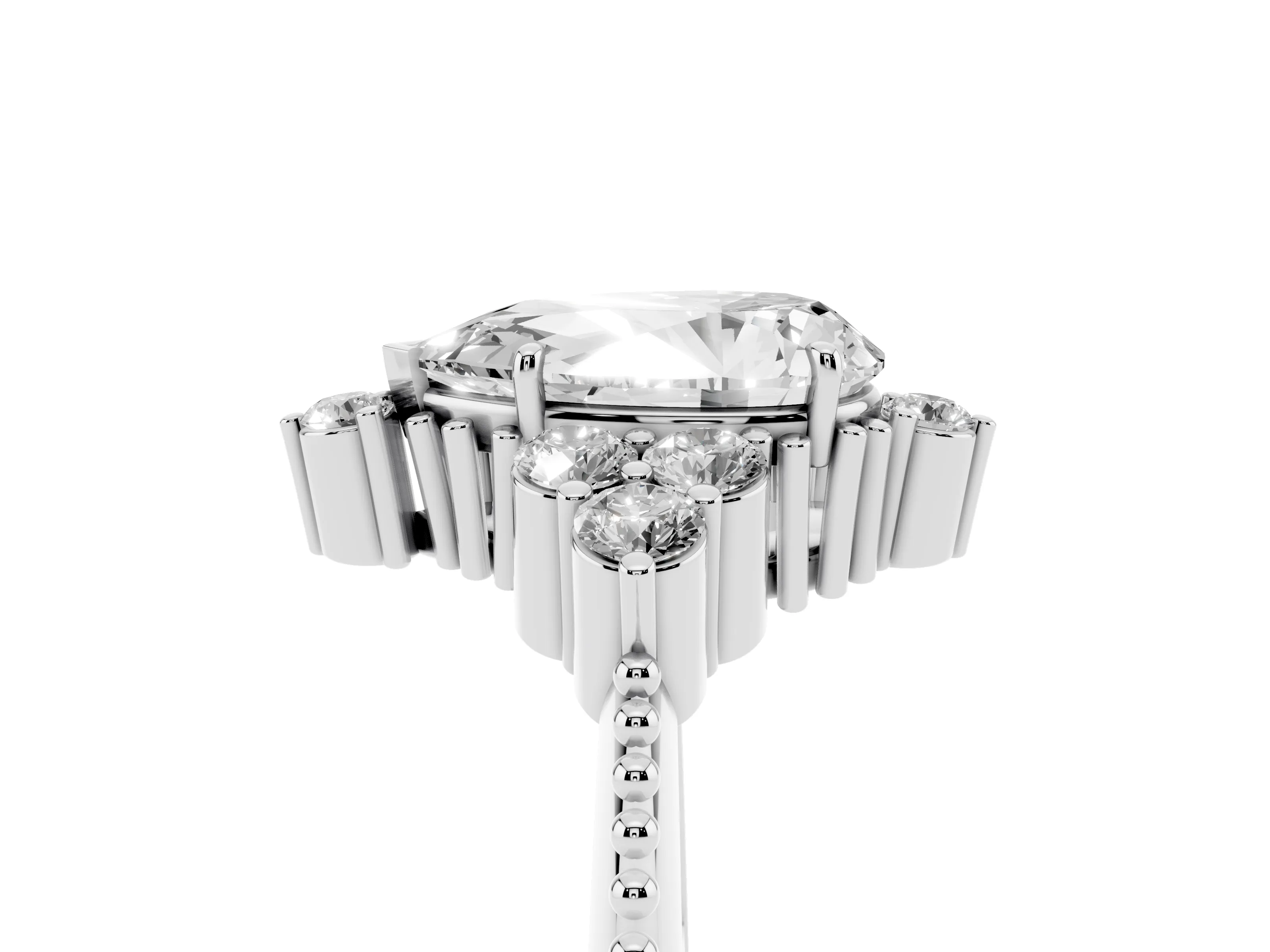 Pear Cut Diamond Cluster Ring Set in White gold with Beaded Band