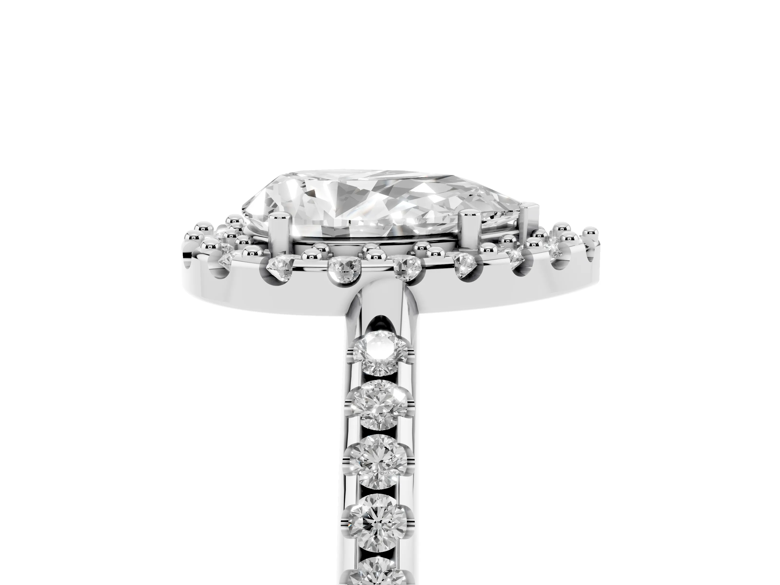 Pear Cut Diamond Pavé Halo Ring Set in Platinum with Prong Setting