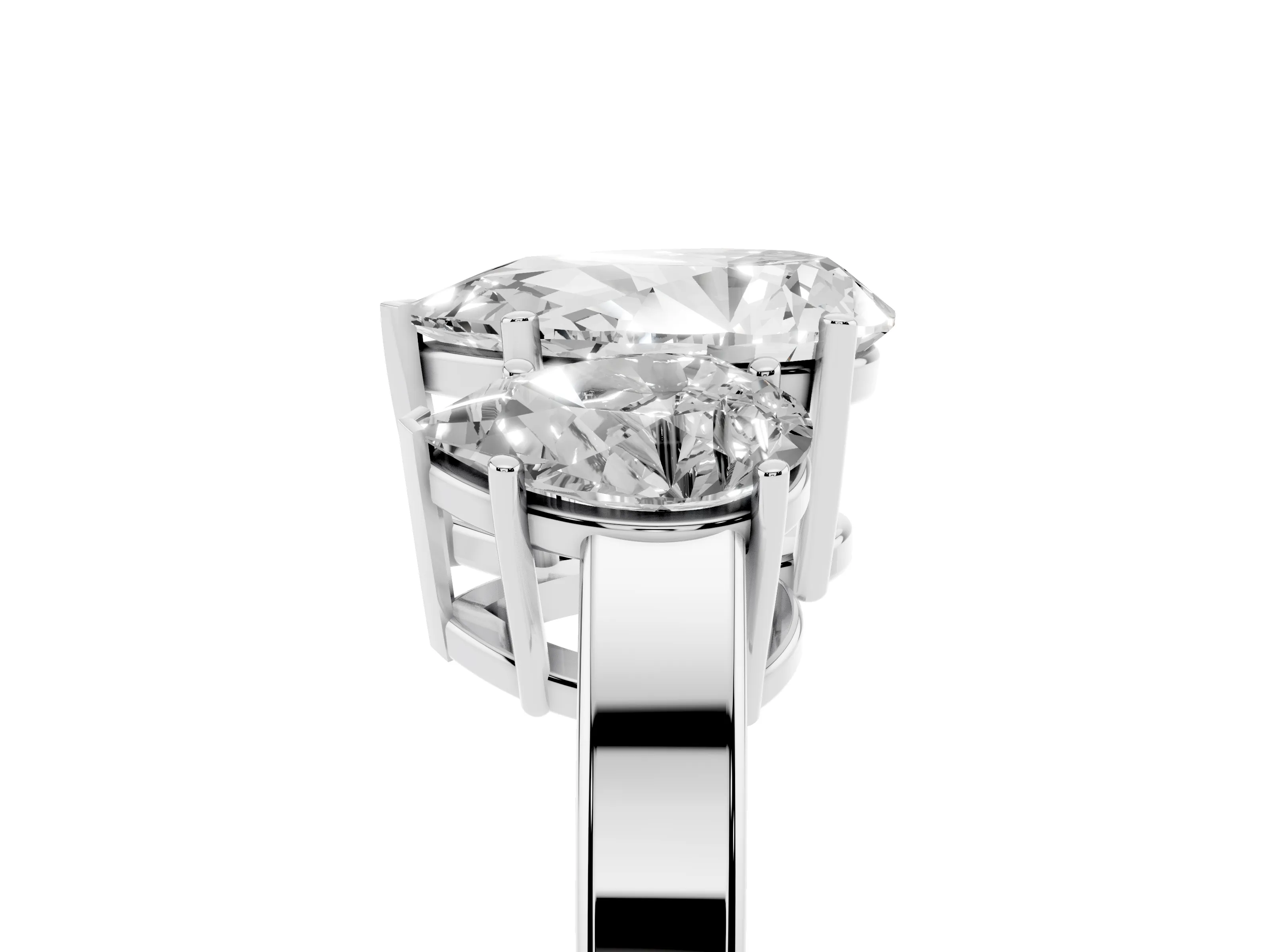 Pear Cut Diamond Three-Stone Engagement Ring Set in Silver with Flat Band