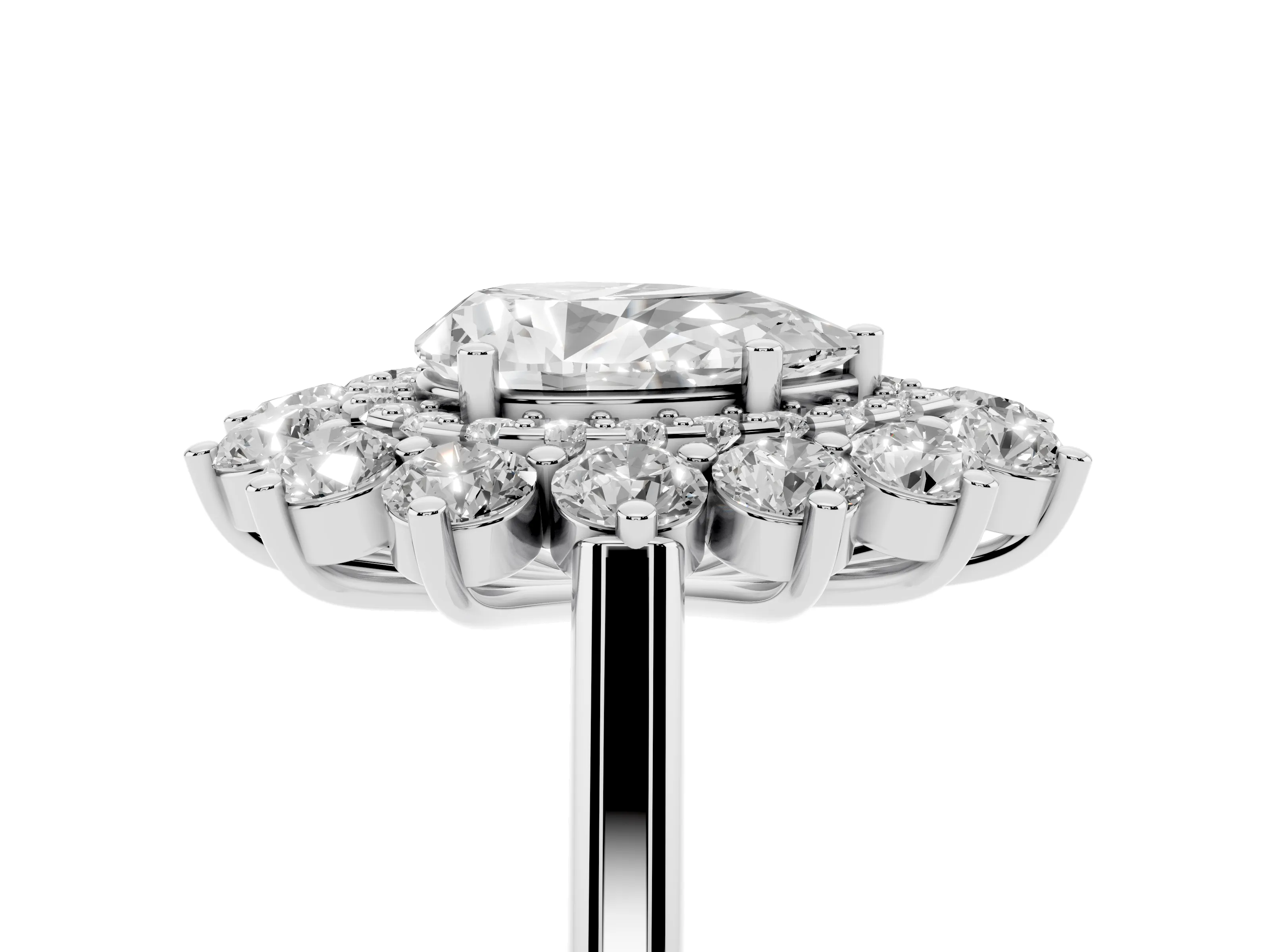 Pear Cut Diamond Floral Double Halo Ring Set in White gold with Round Petals