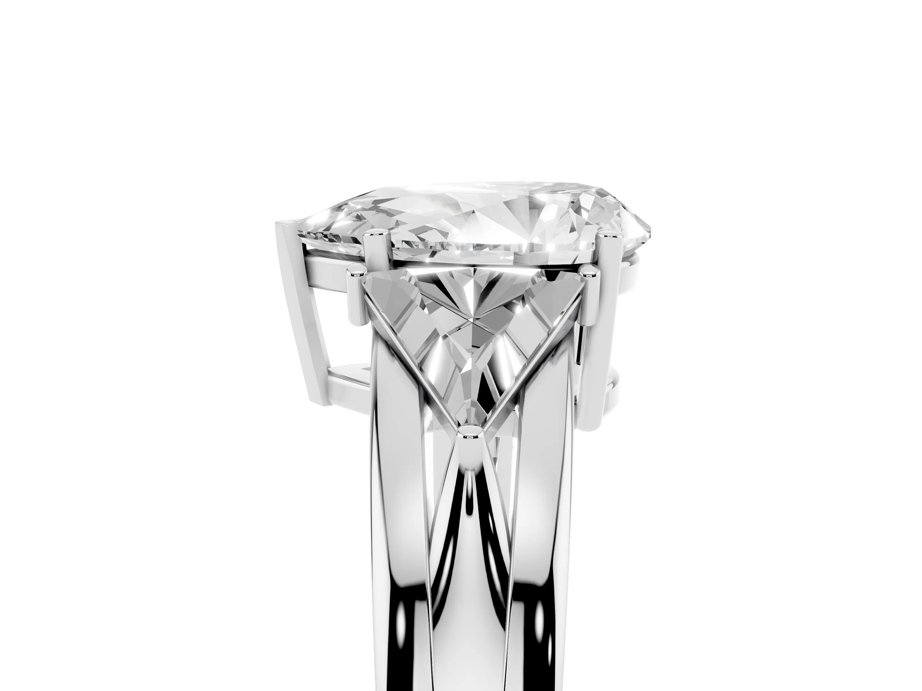 Pear Cut Diamond Three-Stone Ring Set in Platinum with Trillion Side Stones and Split Shank