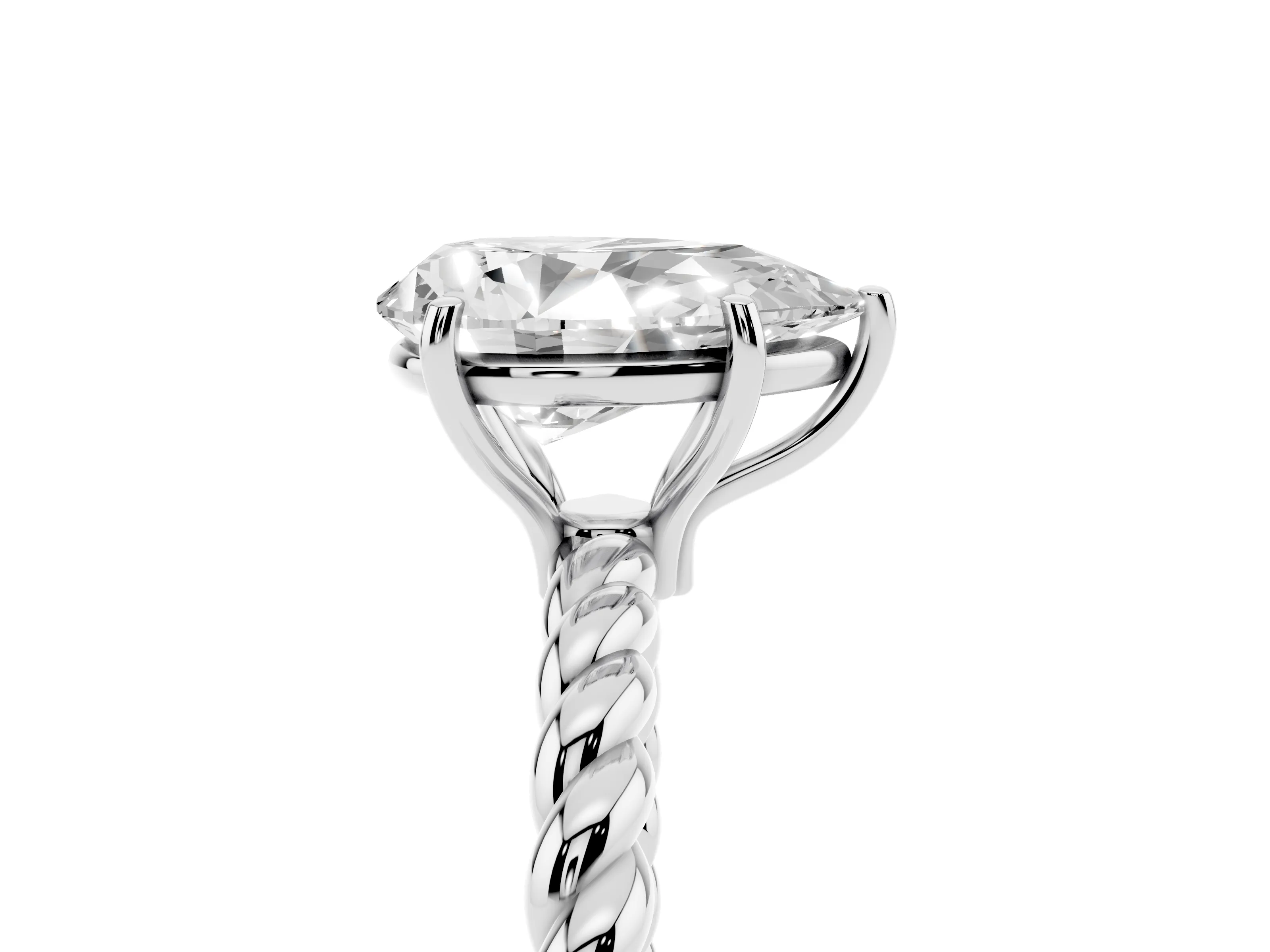 Pear Cut Diamond Solitaire Ring Set in White gold with Twist Band and Prong Setting