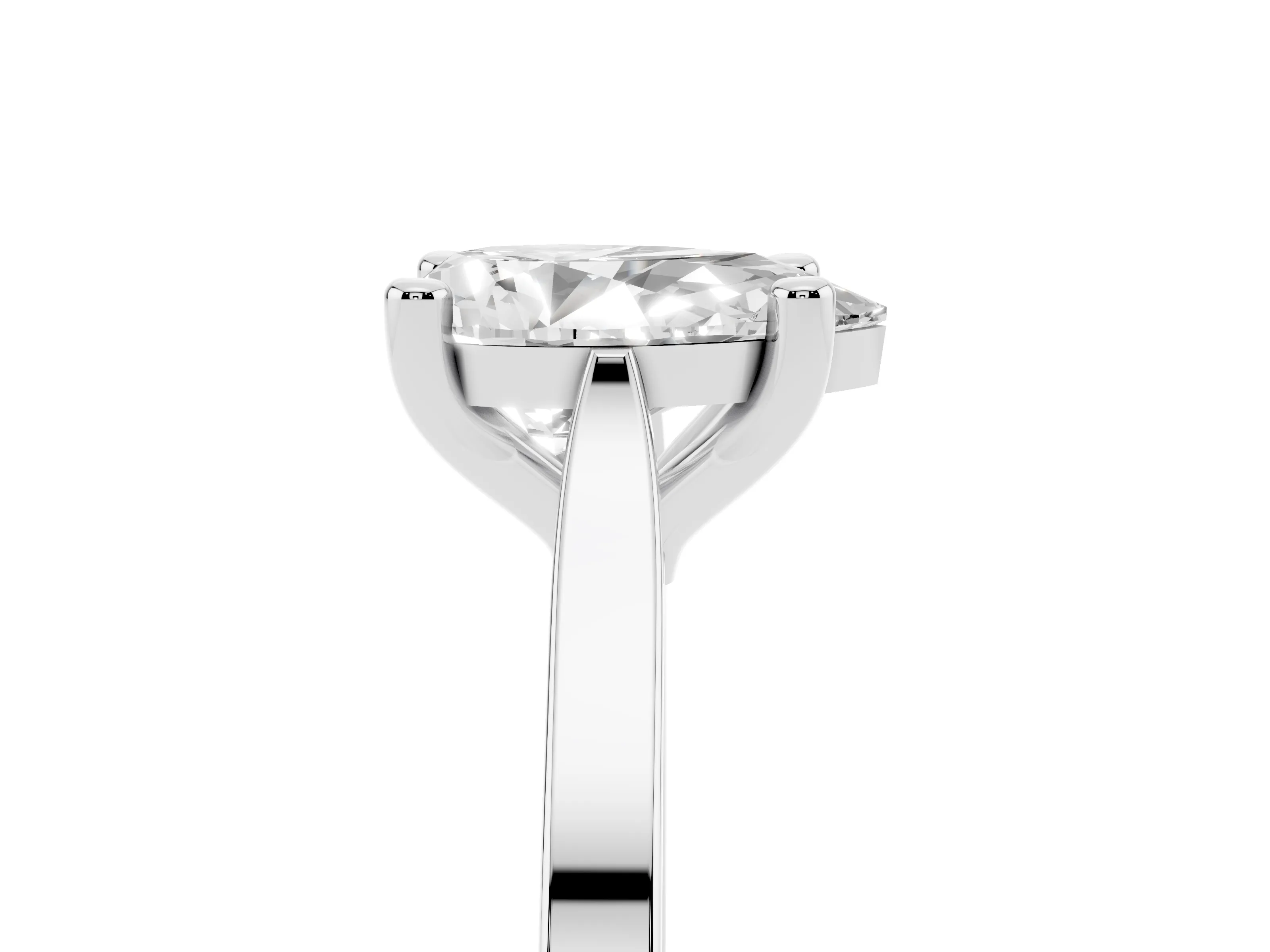 Pear Cut Diamond Solitaire Ring Set in Silver with Prong Setting and Tapered Band