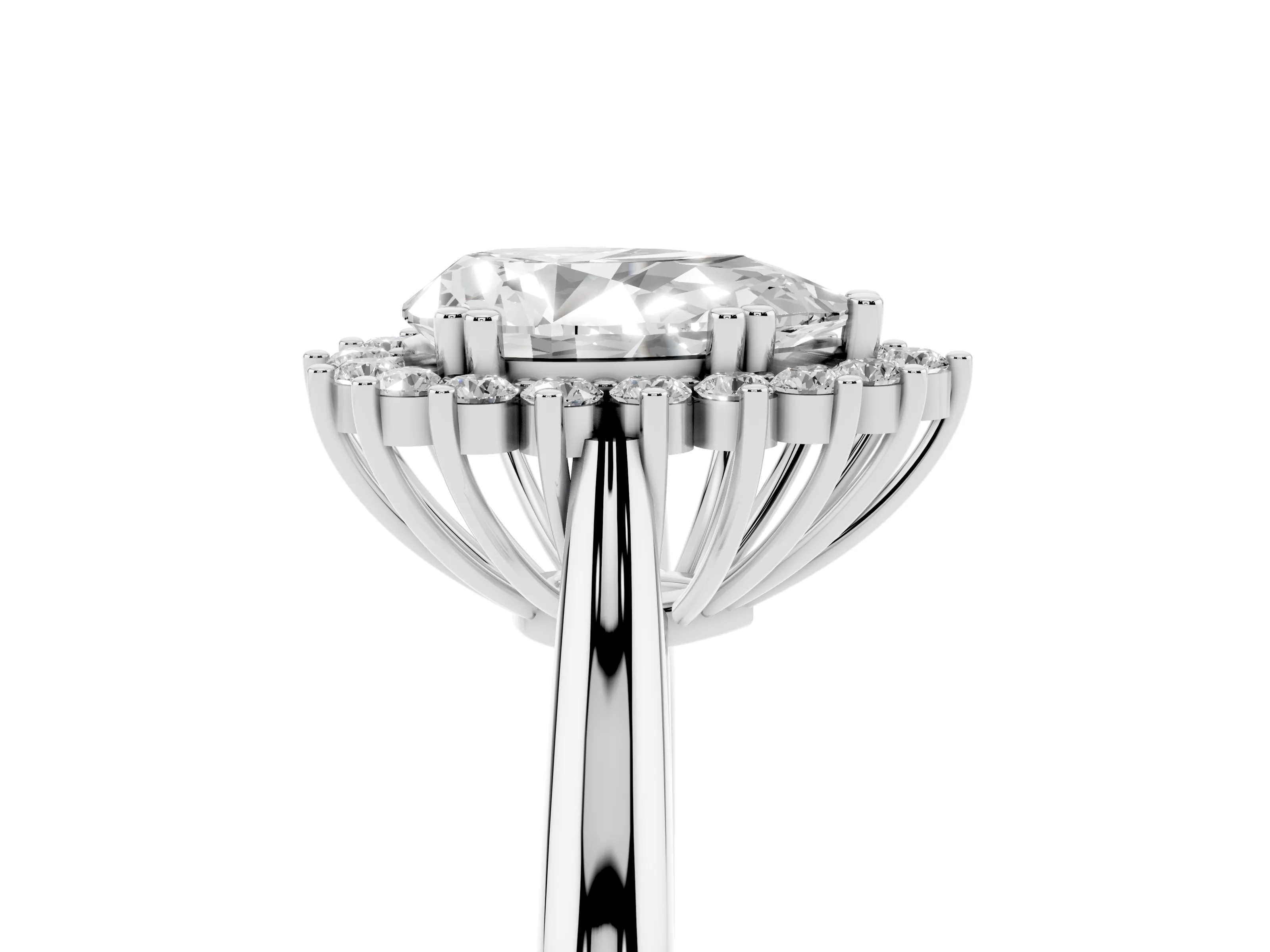 Pear Cut Diamond Halo Ring Set in Silver with Plain Solitaire Band and Prong Setting