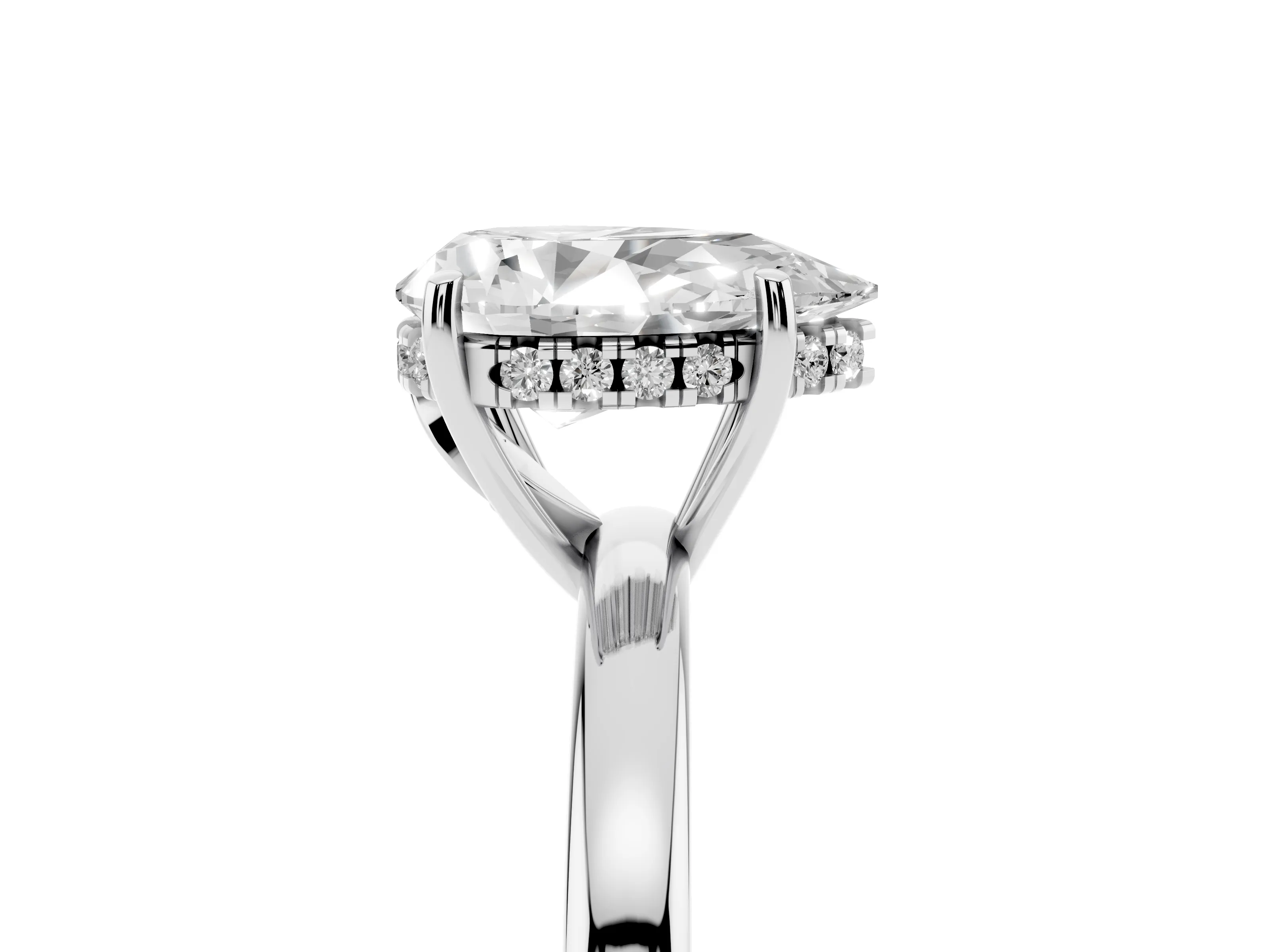 Pear Cut Diamond Solitaire Ring Set in Platinum with Plain Band and Prong Setting