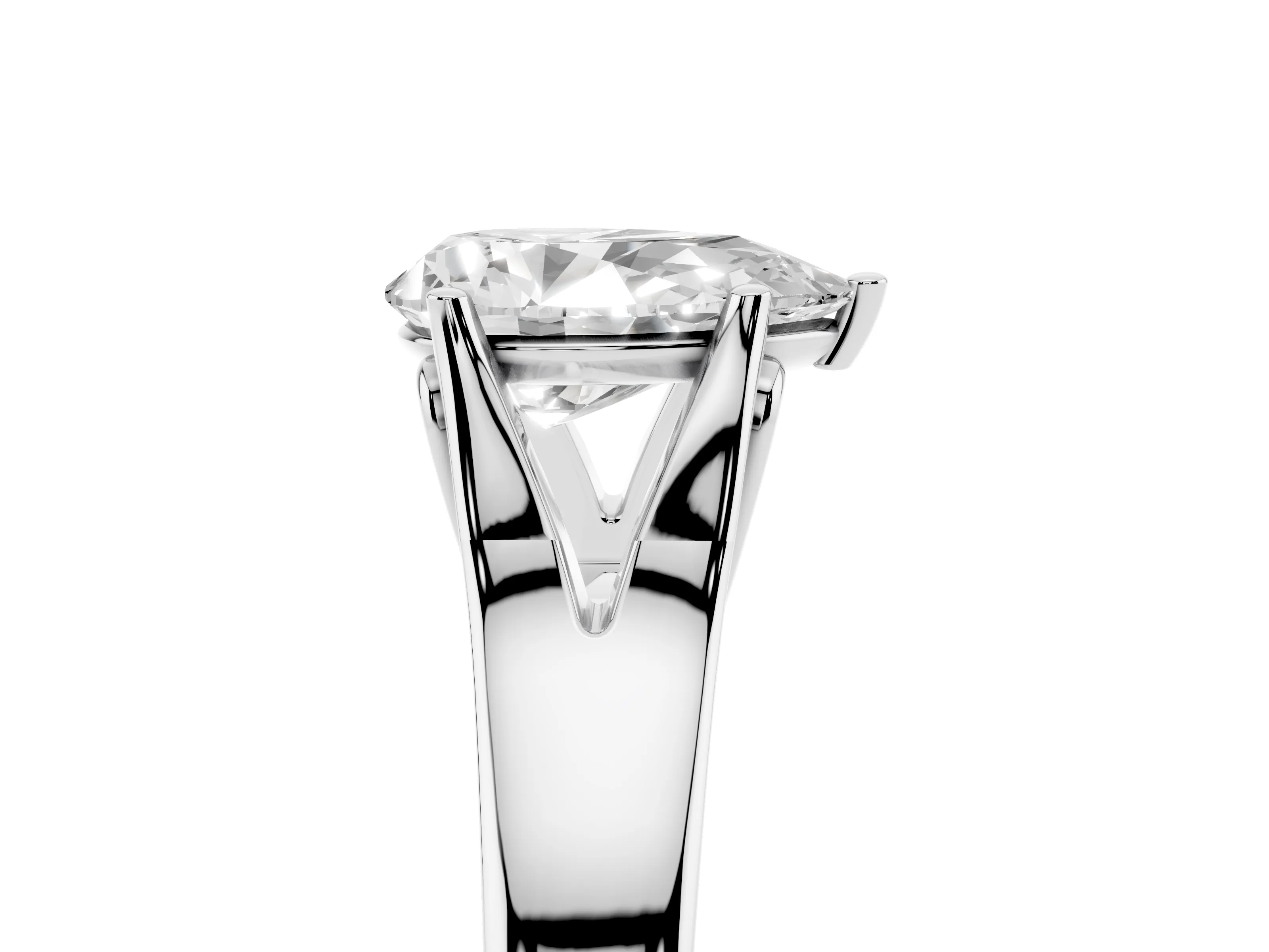 Pear Cut Diamond Solitaire Ring Set in White gold with Arched Cathedral Band and Prong Setting