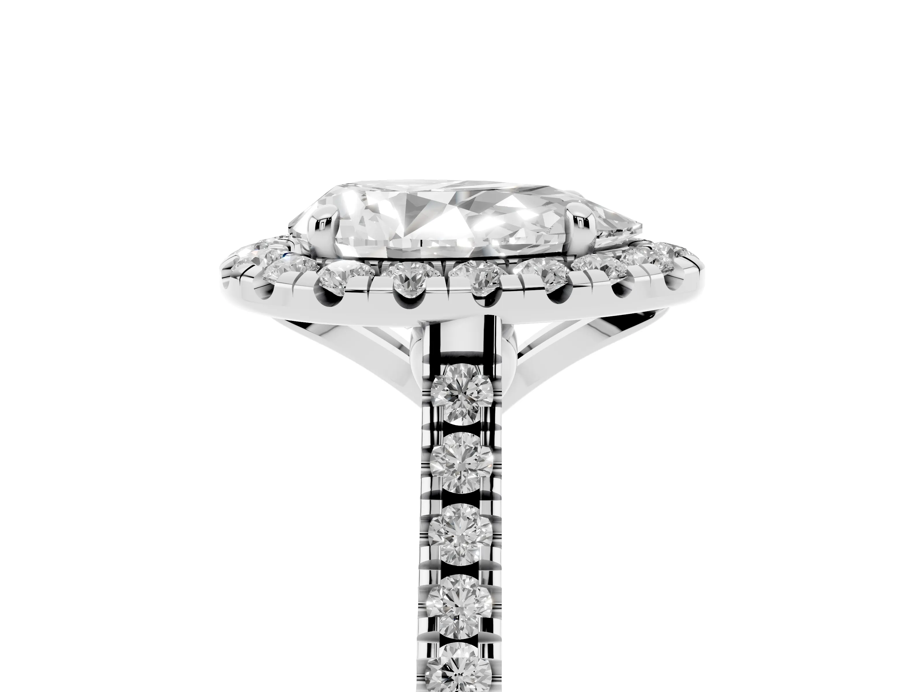 Pear Cut Diamond Cushion Halo Ring Set in White gold with Pavé Band