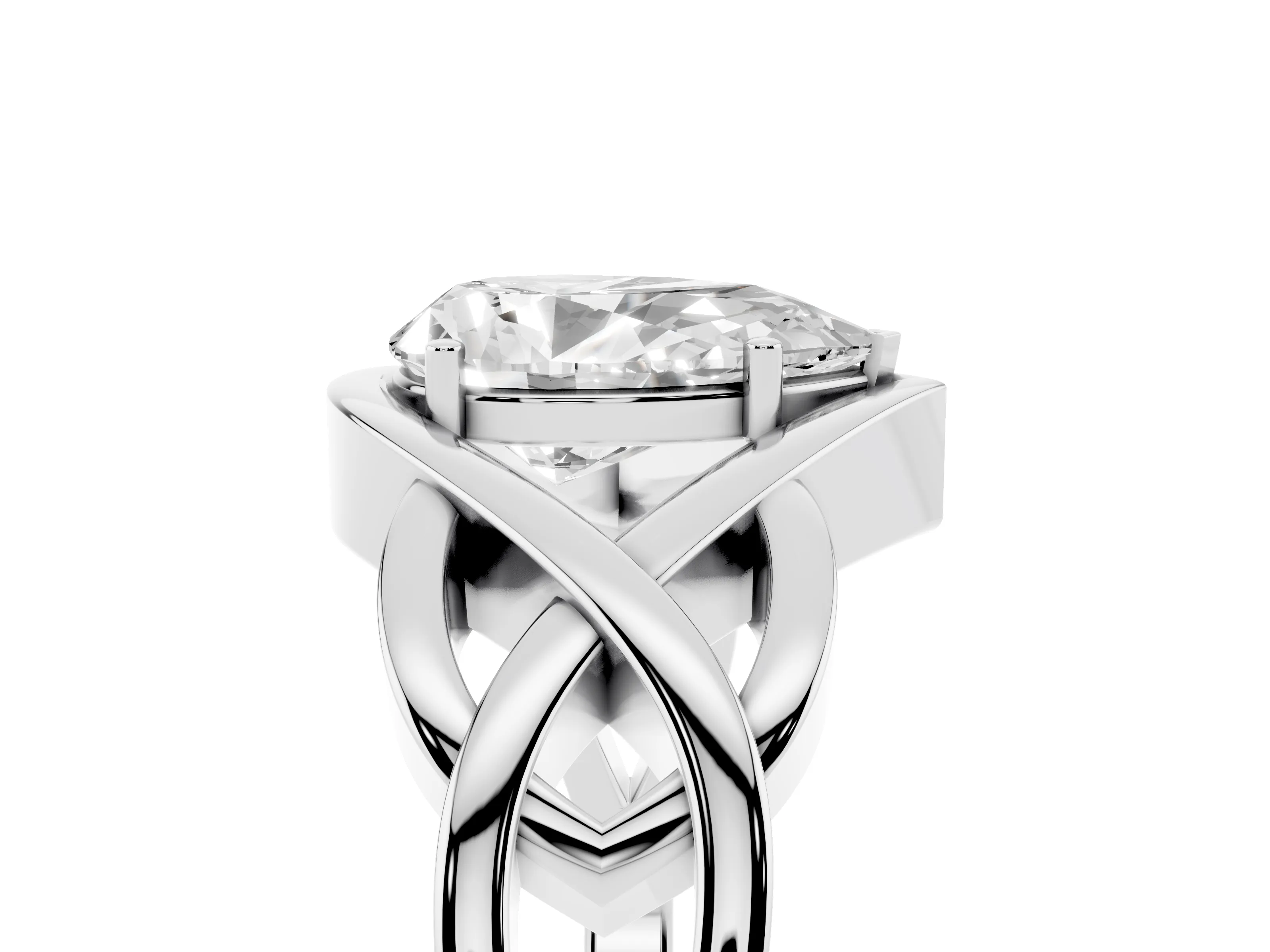 Pear Cut Diamond Solitaire Ring Set in Silver with Intertwined Band