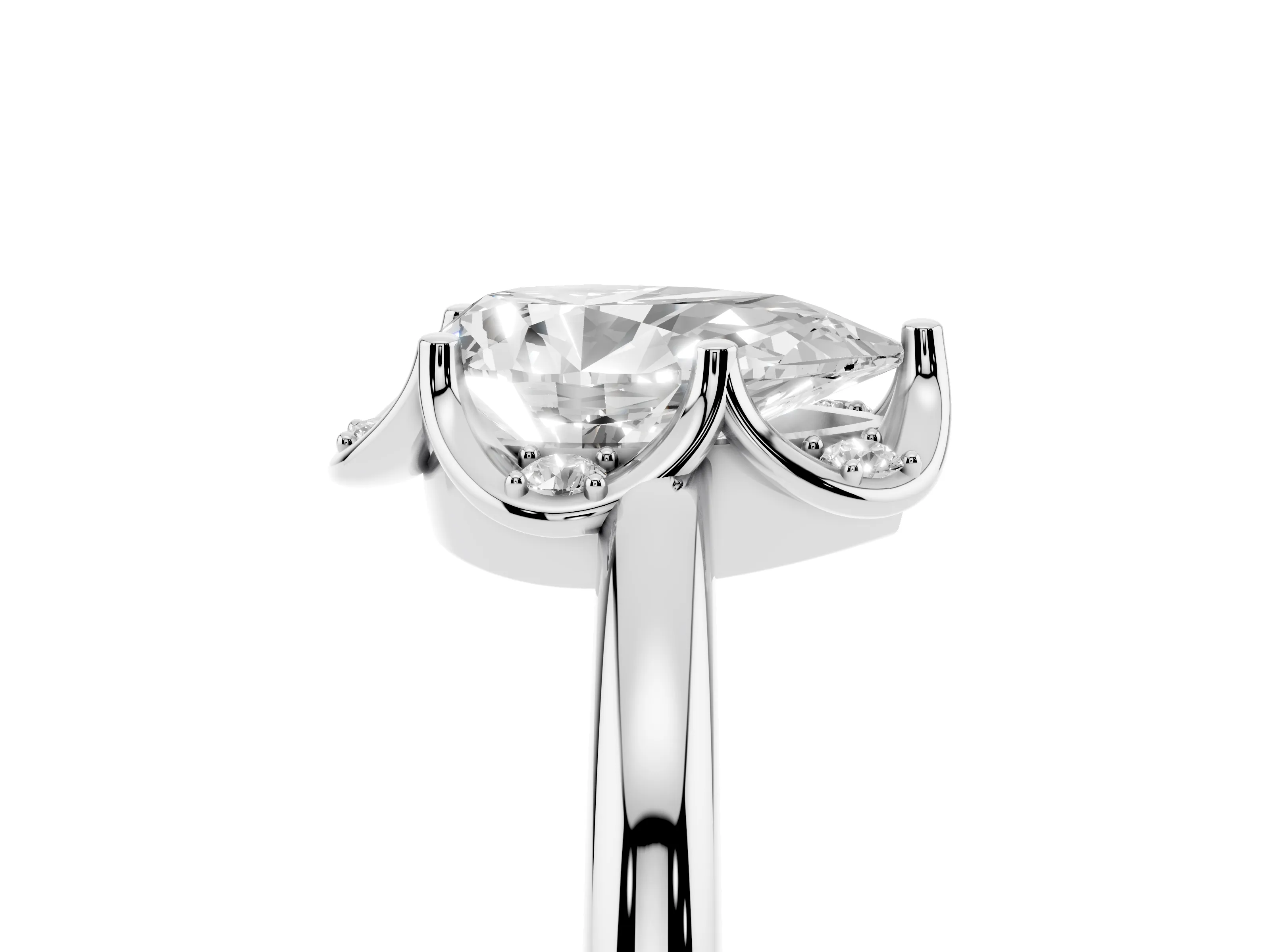 Pear Cut Diamond Round Cluster Halo Ring Set in Silver with Solitaire Band and Prong Setting
