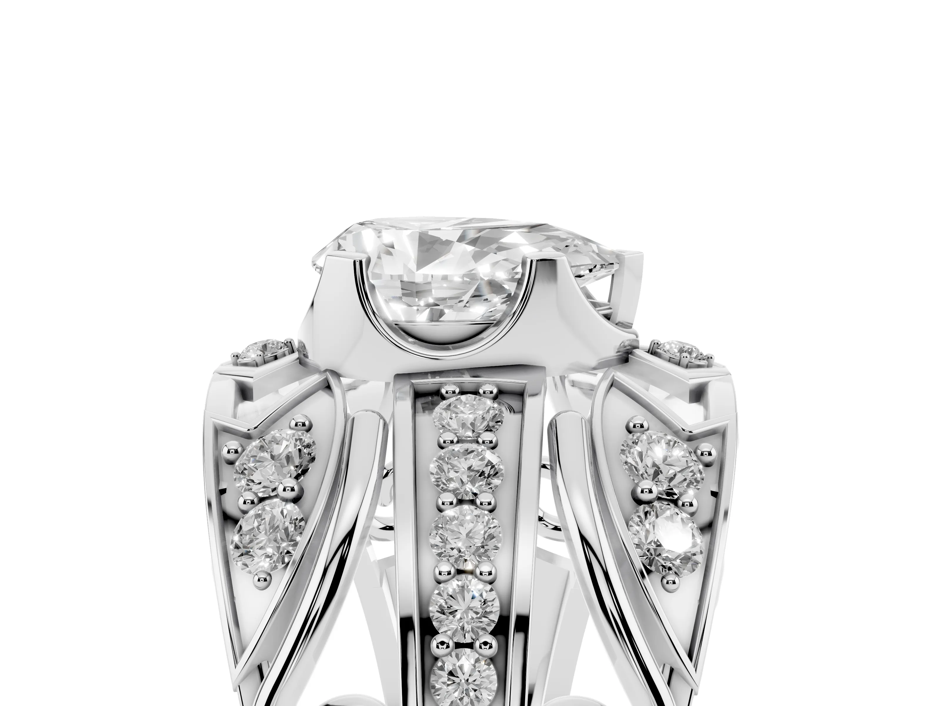 Pear Cut Diamond Art Deco Ring Set in Platinum with Pavé Split Shank