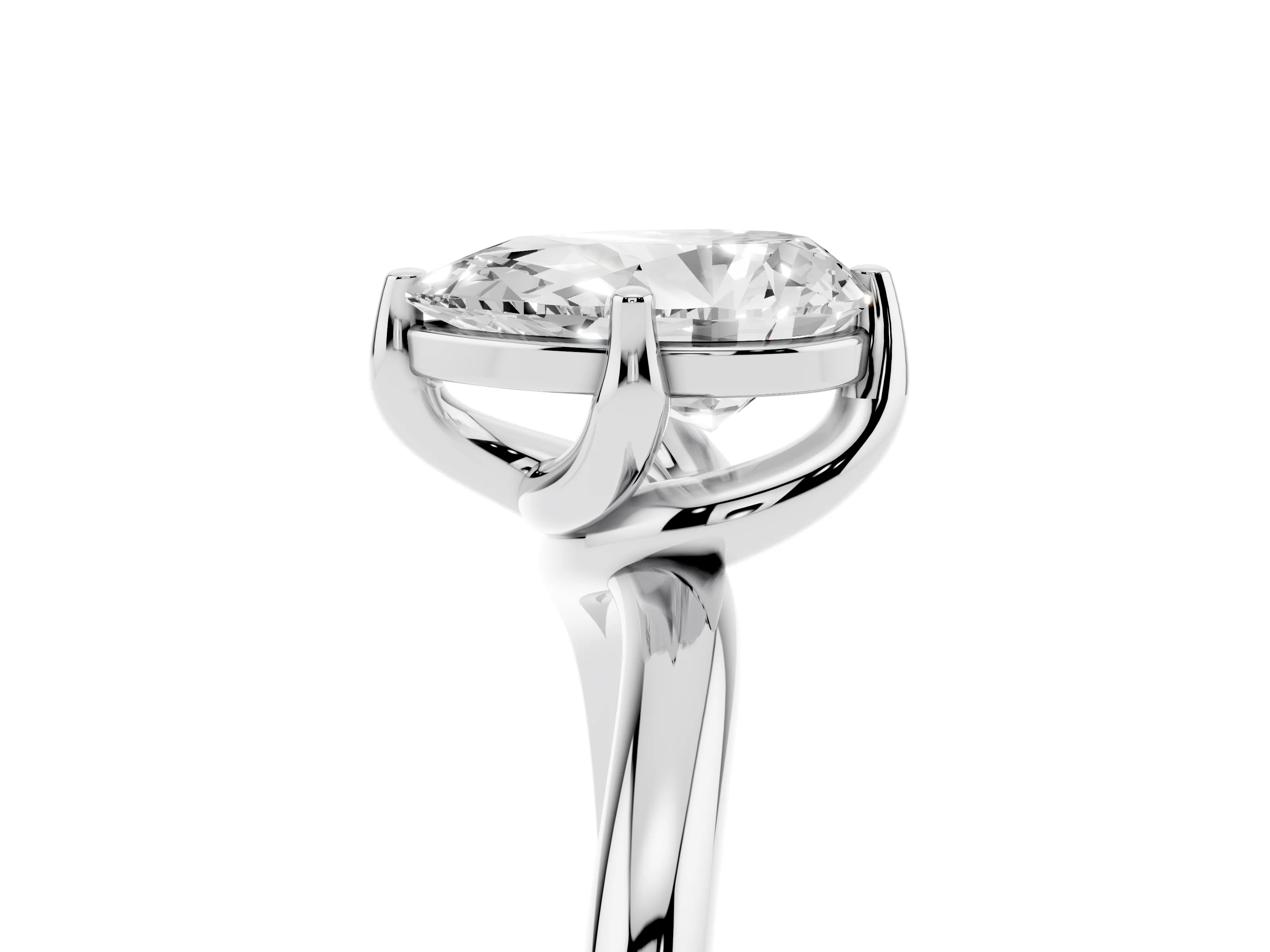 Pear Cut Diamond Solitaire Engagement Ring Set in Platinum with Classic Plain Band