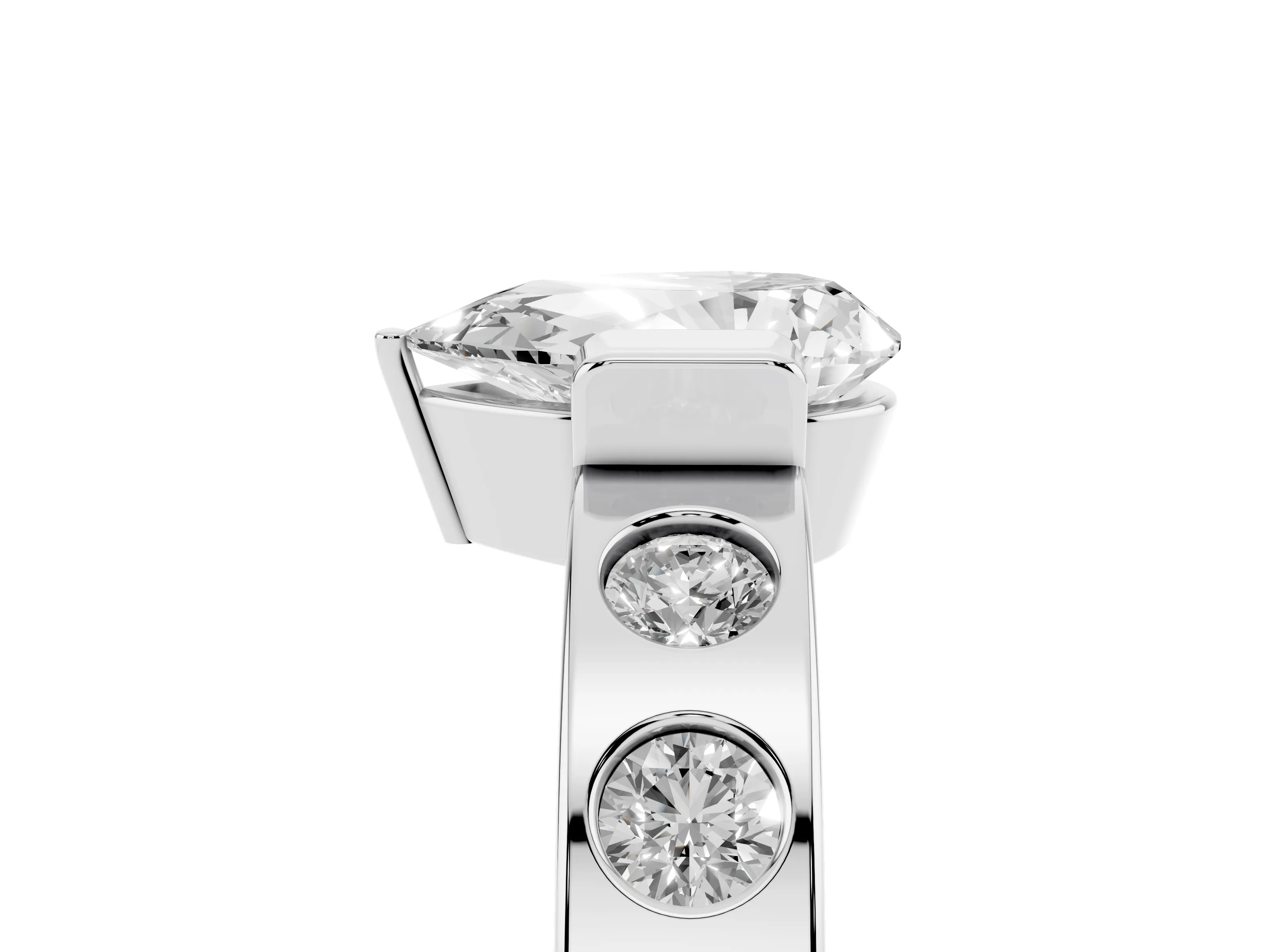 Pear Cut Diamond Channel-Set Band Ring Set in Silver with Bezel Prong Setting