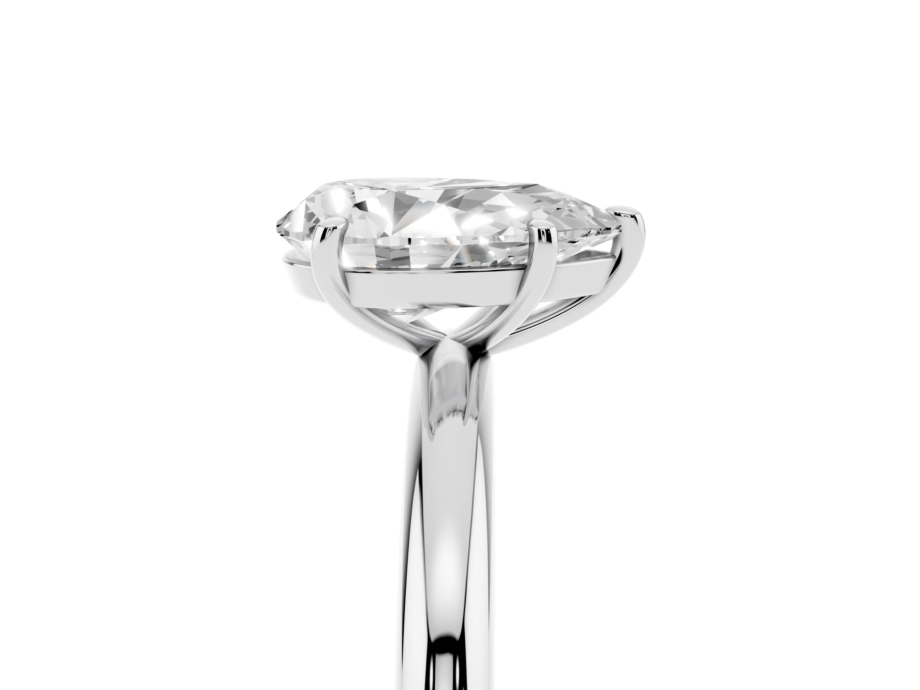 Pear Cut Diamond Solitaire Ring Set in White gold with Prong Setting on a Polished Plain Band