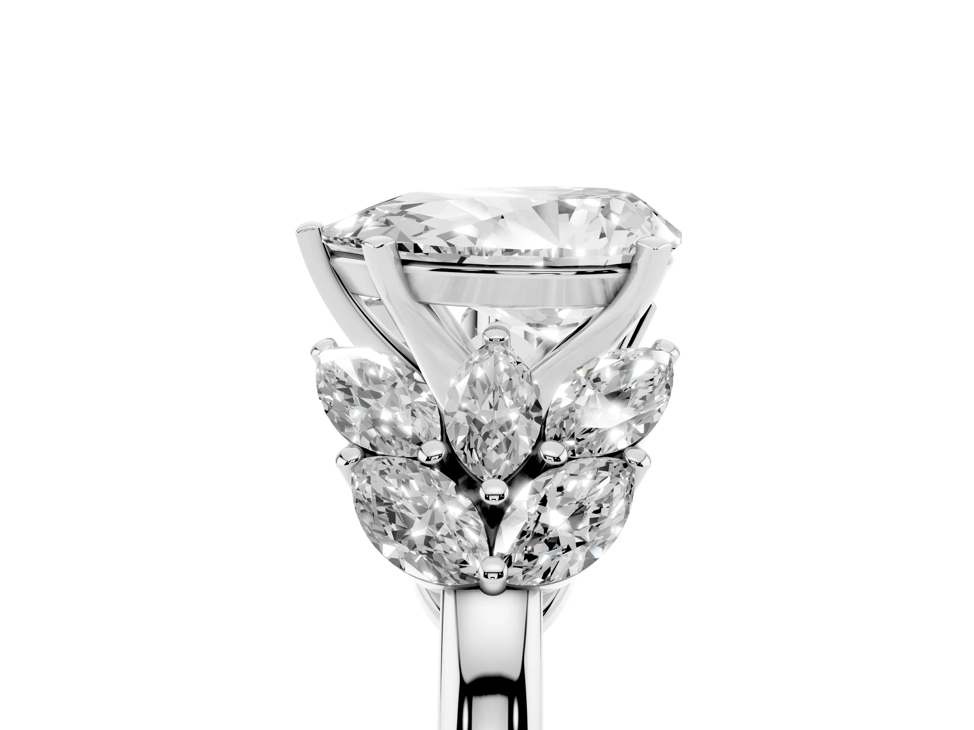 Pear Cut Diamond Cluster Leaf Design Ring Set in Platinum with Prong Setting