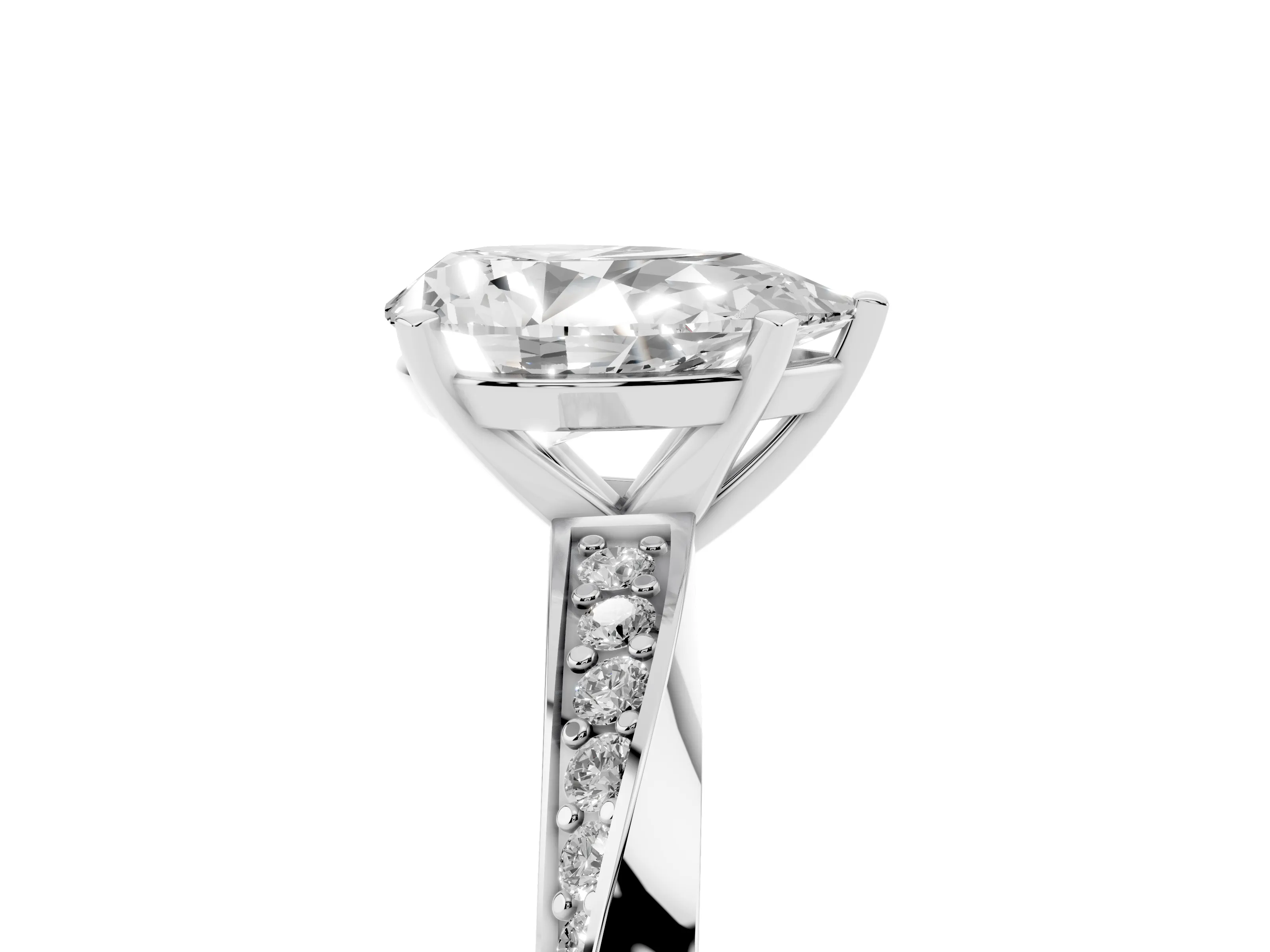Pear Cut Diamond Engagement Ring Set in Silver with Side Stone Accents and Prong Setting