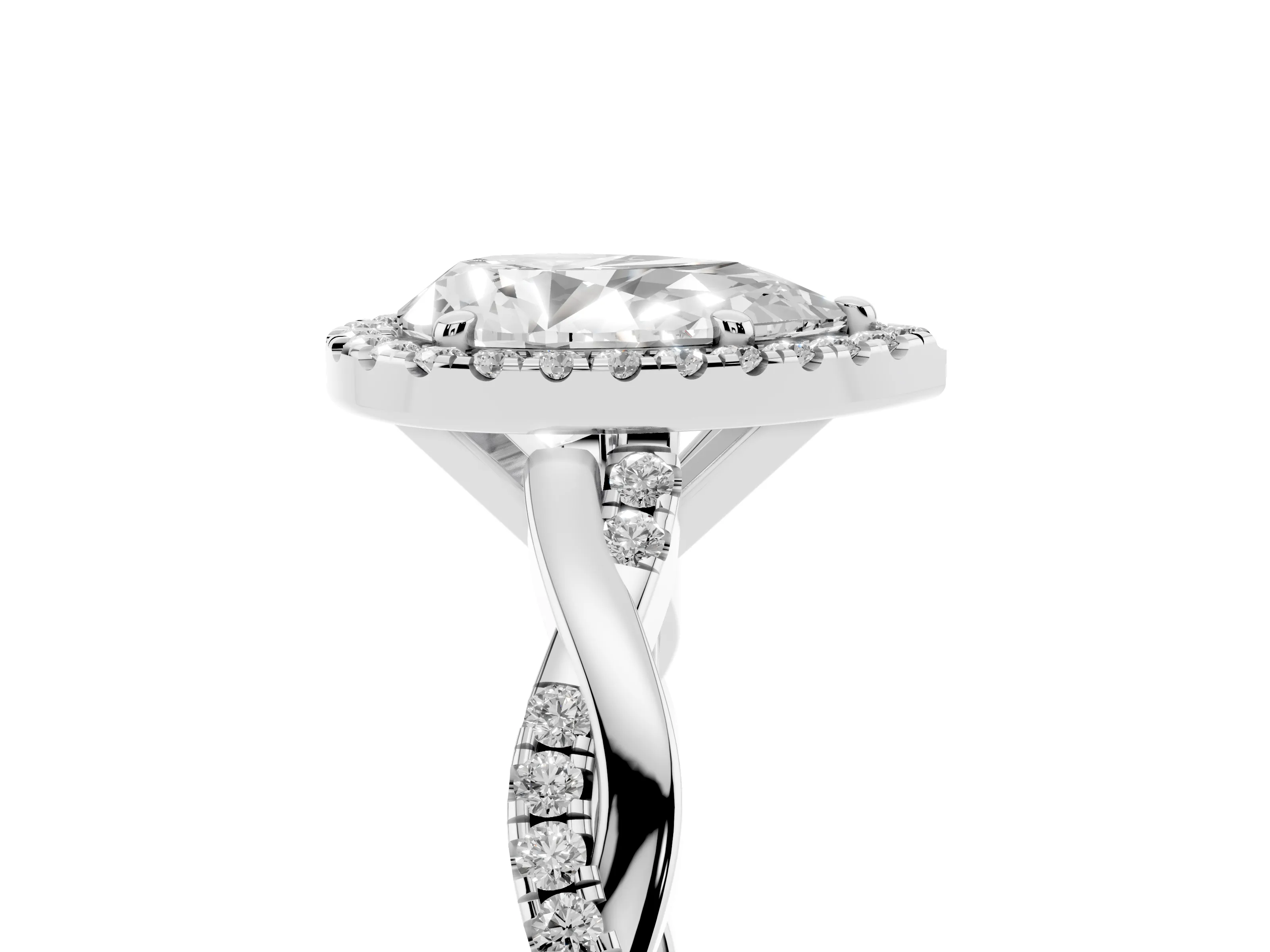 Pear Cut Diamond Halo Twisted Band Ring Set in Platinum with Prong Setting