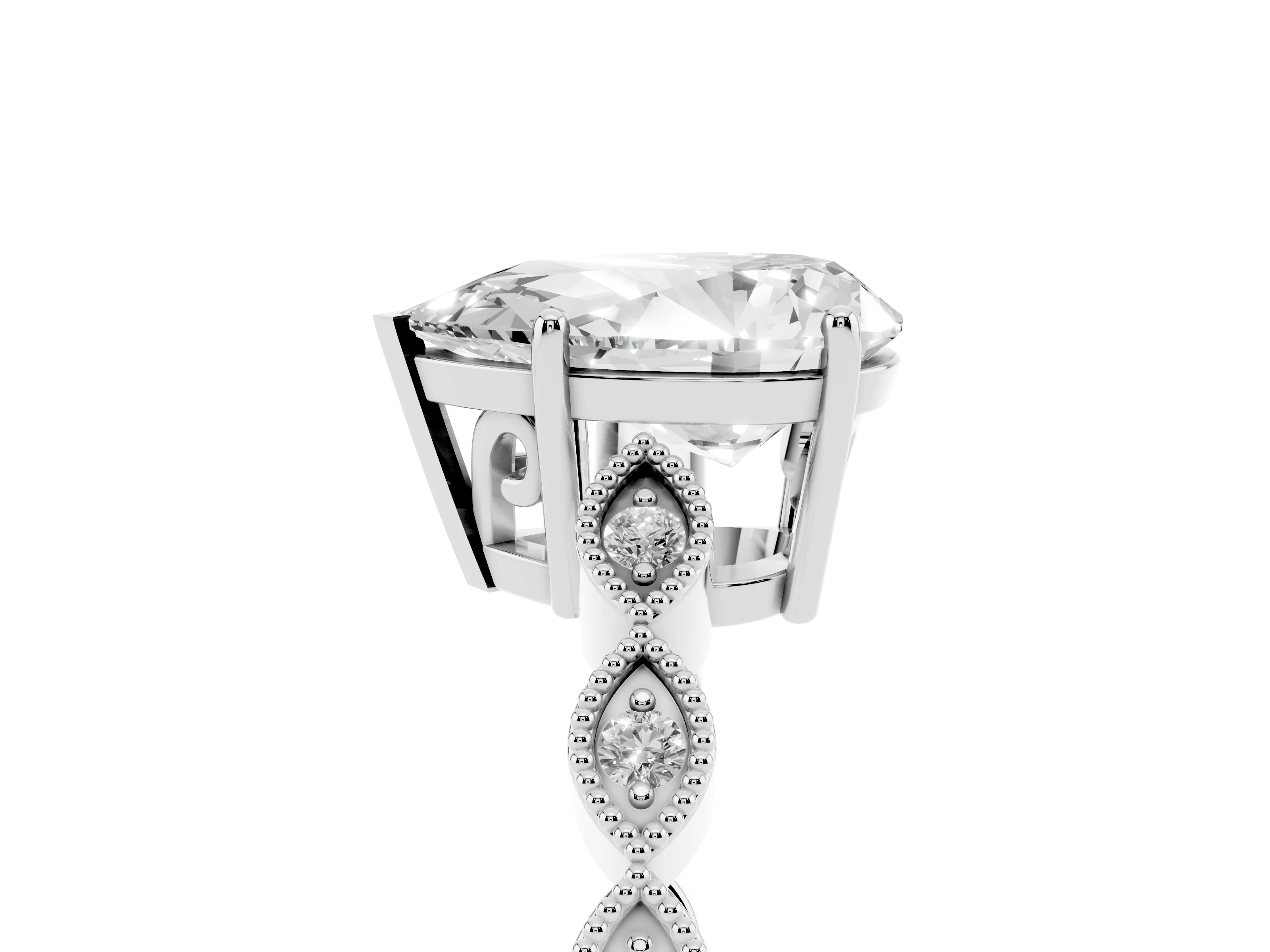 Pear Cut Diamond Solitaire Ring Set in Silver with Infinity Twist Pavé Band