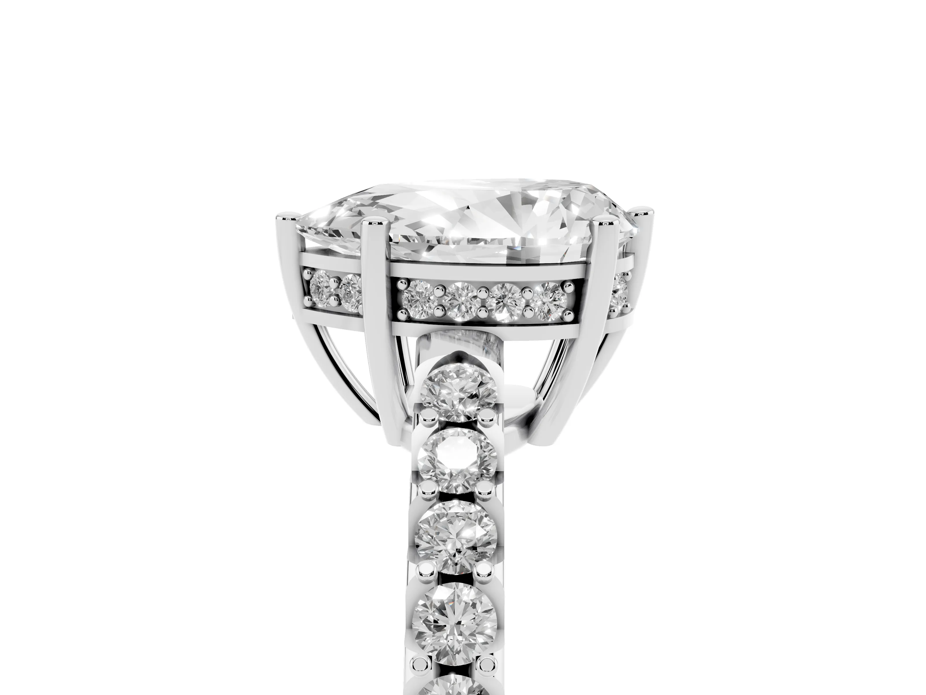 Pear Cut Diamond Solitaire Engagement Ring Set in Platinum with Pavé Band and Prong Setting