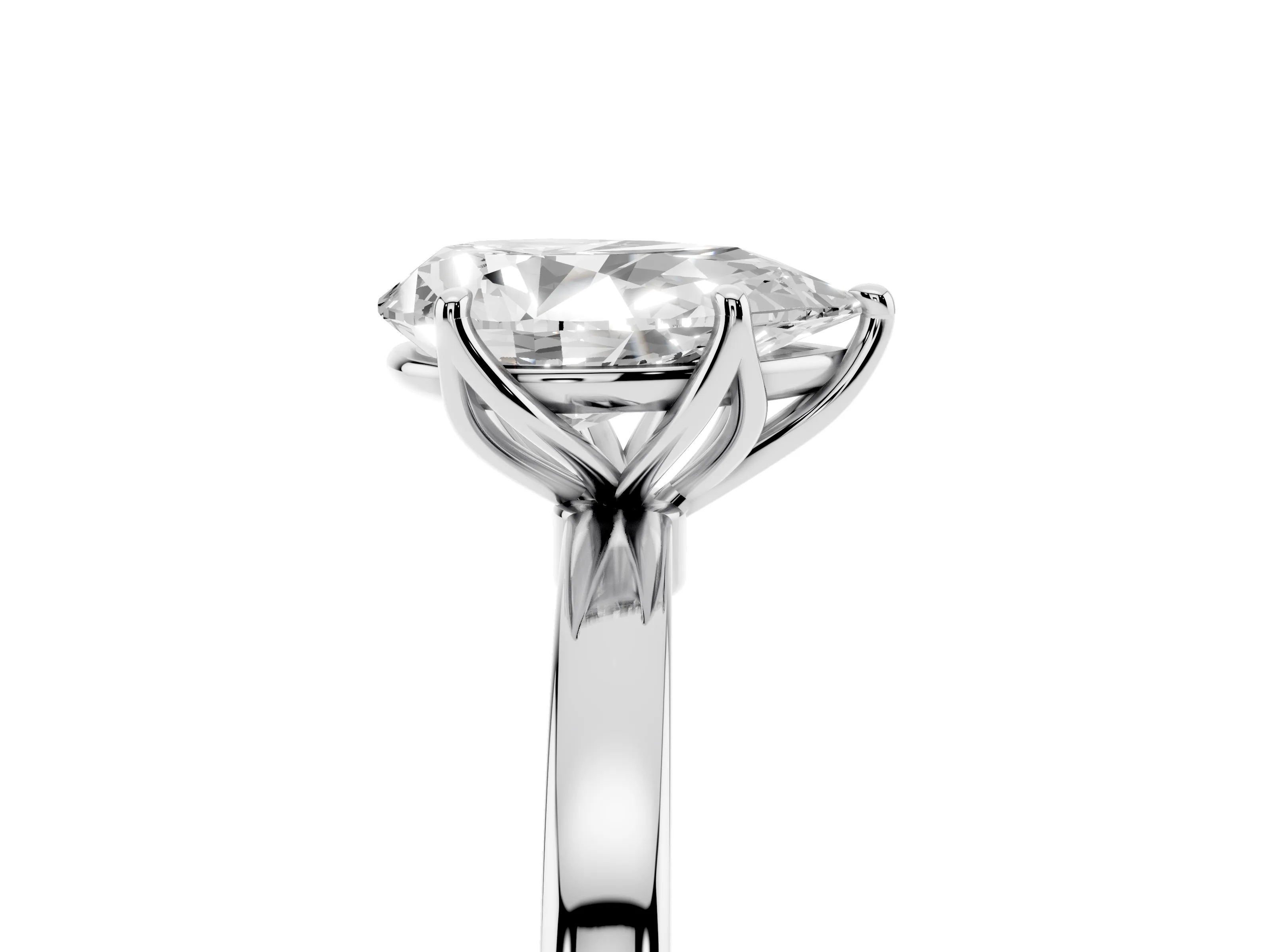 Pear Cut Diamond Solitaire Ring Set in Silver with Prong Setting and Thin Polished Band