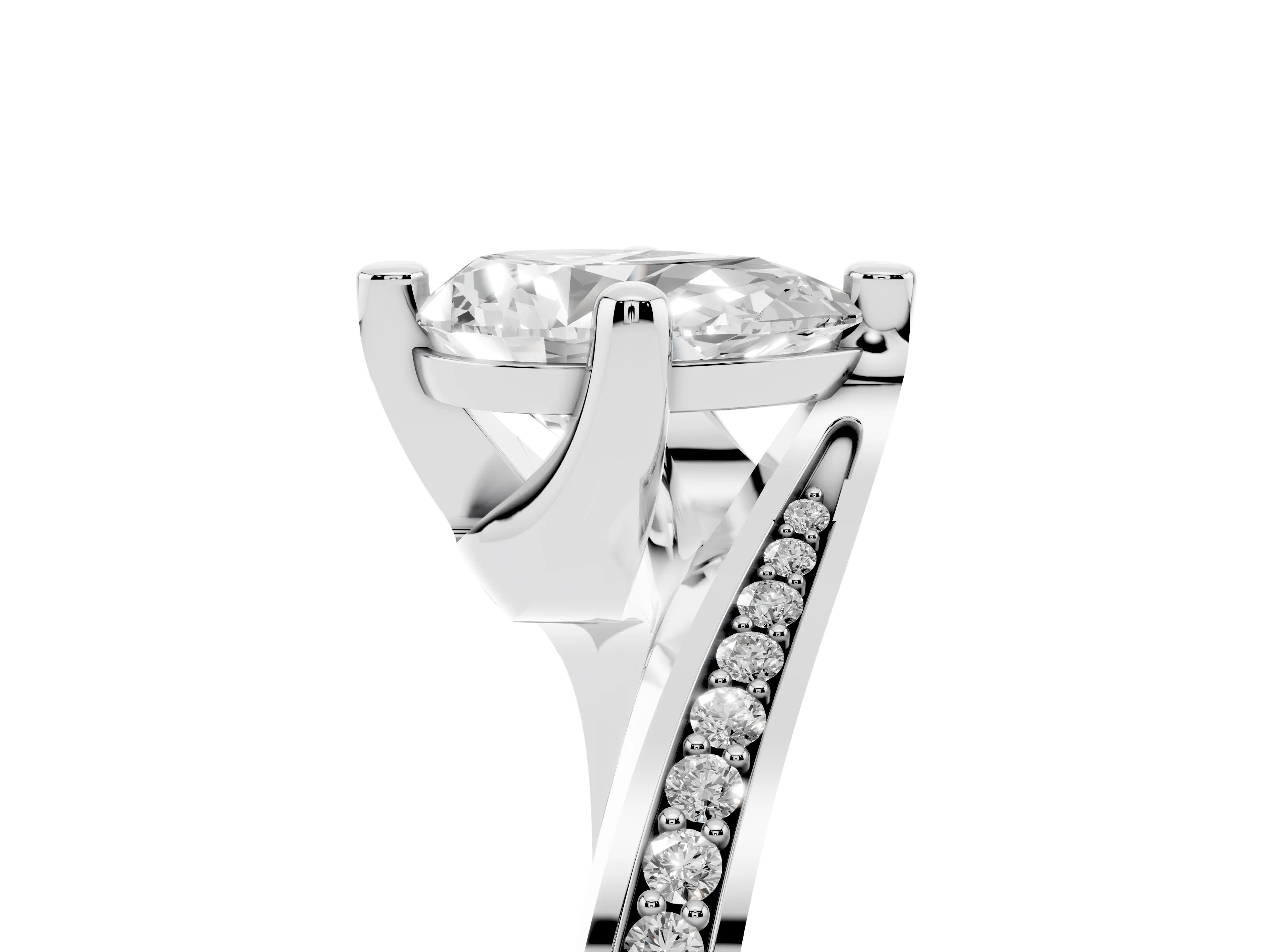 Pear Cut Diamond Solitaire Ring Set in Silver with Intertwined Pavé Twist Band