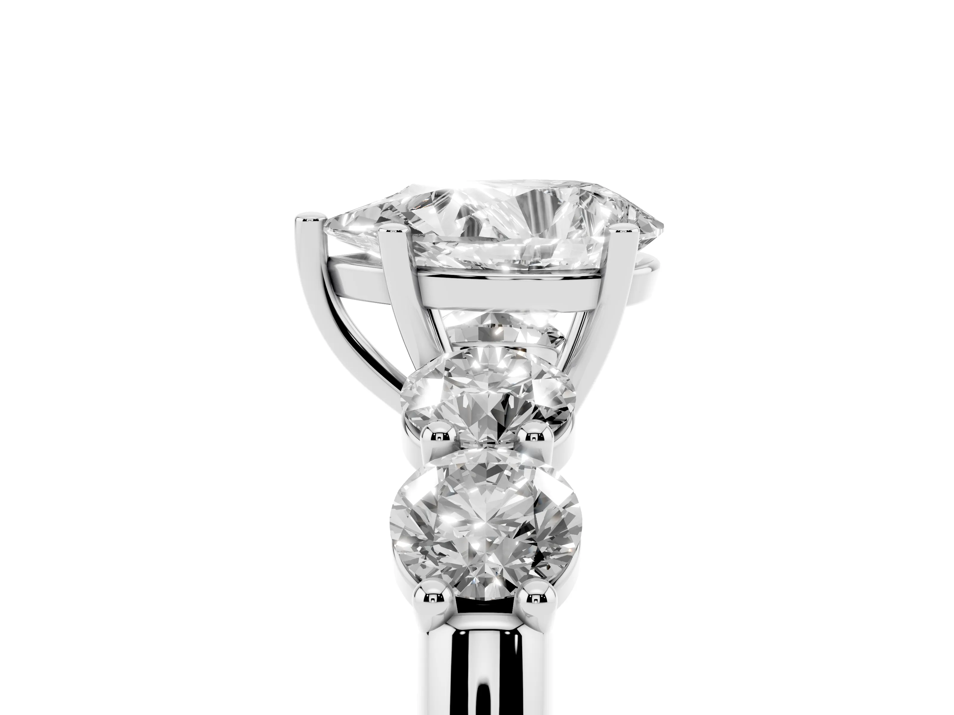 Pear Cut Diamond Five-Stone Prong Set Ring Set in Silver with Classic Band