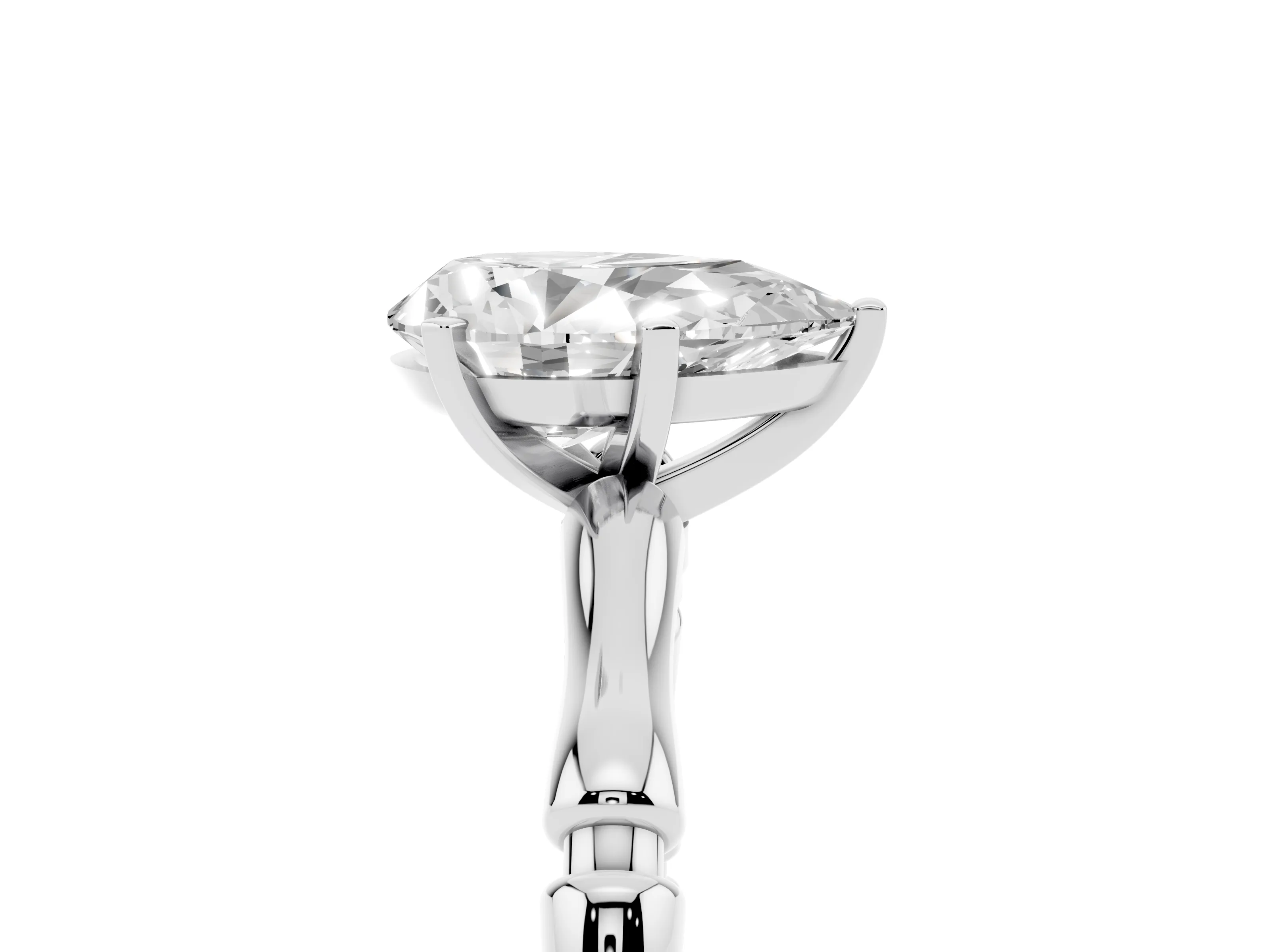 Pear Cut Diamond Solitaire Ring Set in Silver with Bamboo Band and Prong Setting